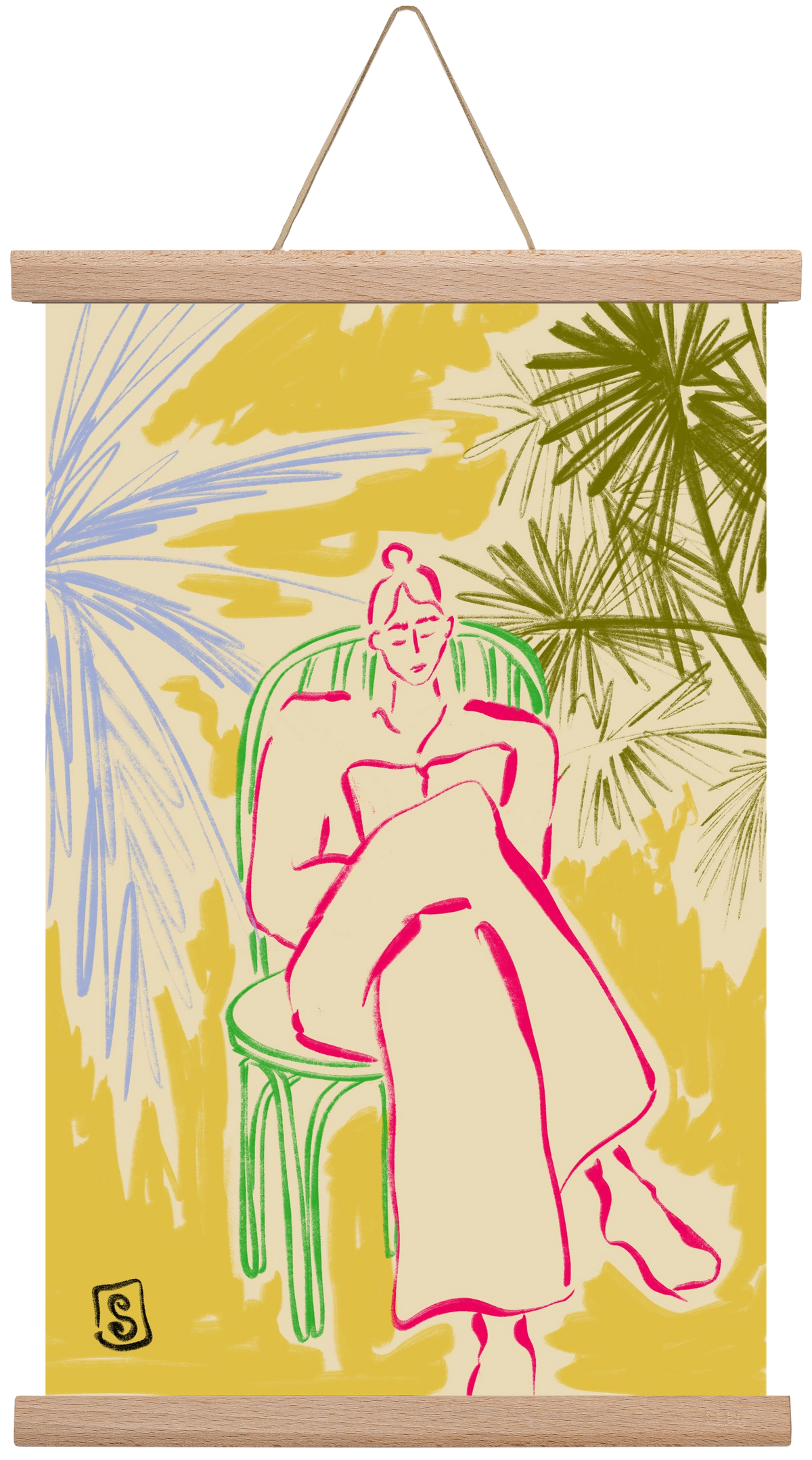 READING AMONG PALM TREES, 30x45 cm (30x45 cm), Tölgy akasztó