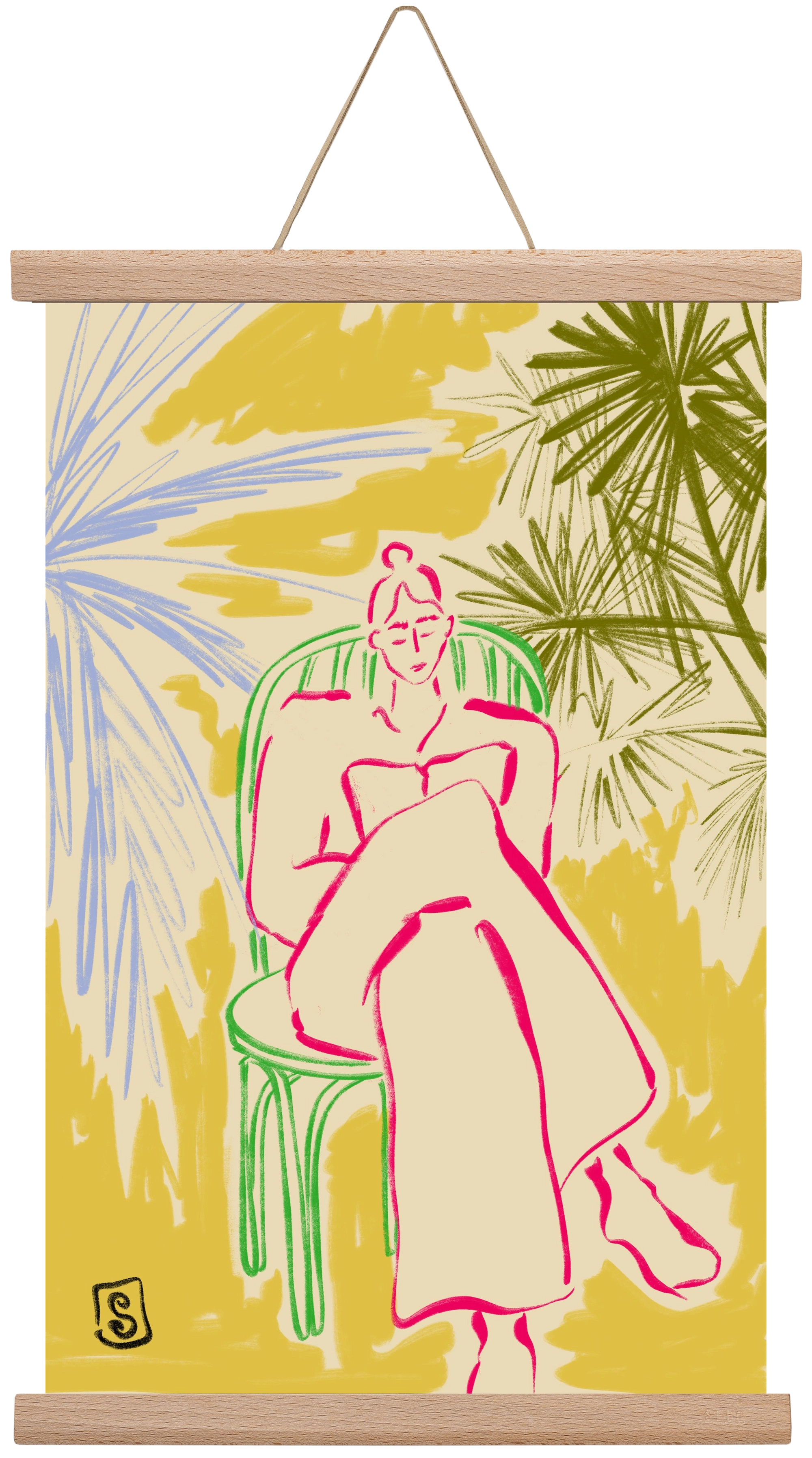 READING AMONG PALM TREES, 30x45 cm (30x45 cm), Tölgy akasztó
