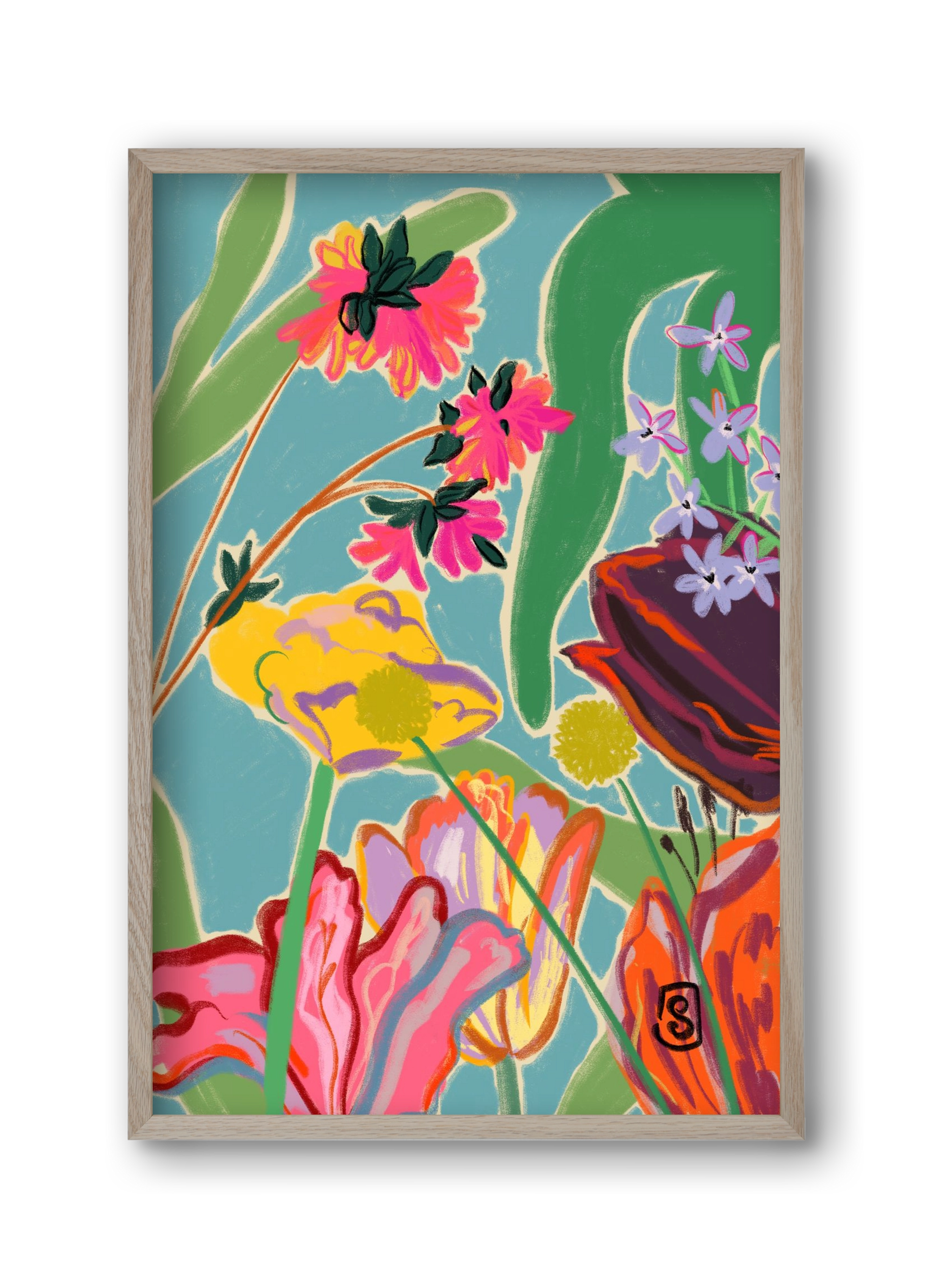 COLOURFUL FLOWERS MEDITATION, 30x45 cm (30x45 cm), Tölgy keret