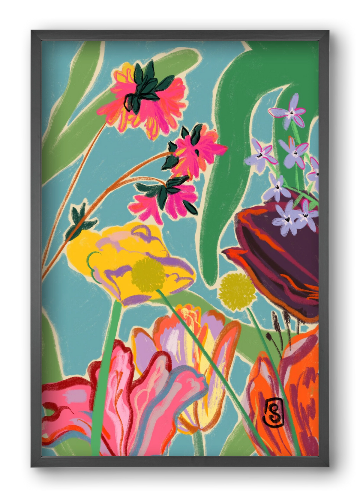 COLOURFUL FLOWERS MEDITATION, 40x60 cm (40x60 cm), Fekete keret