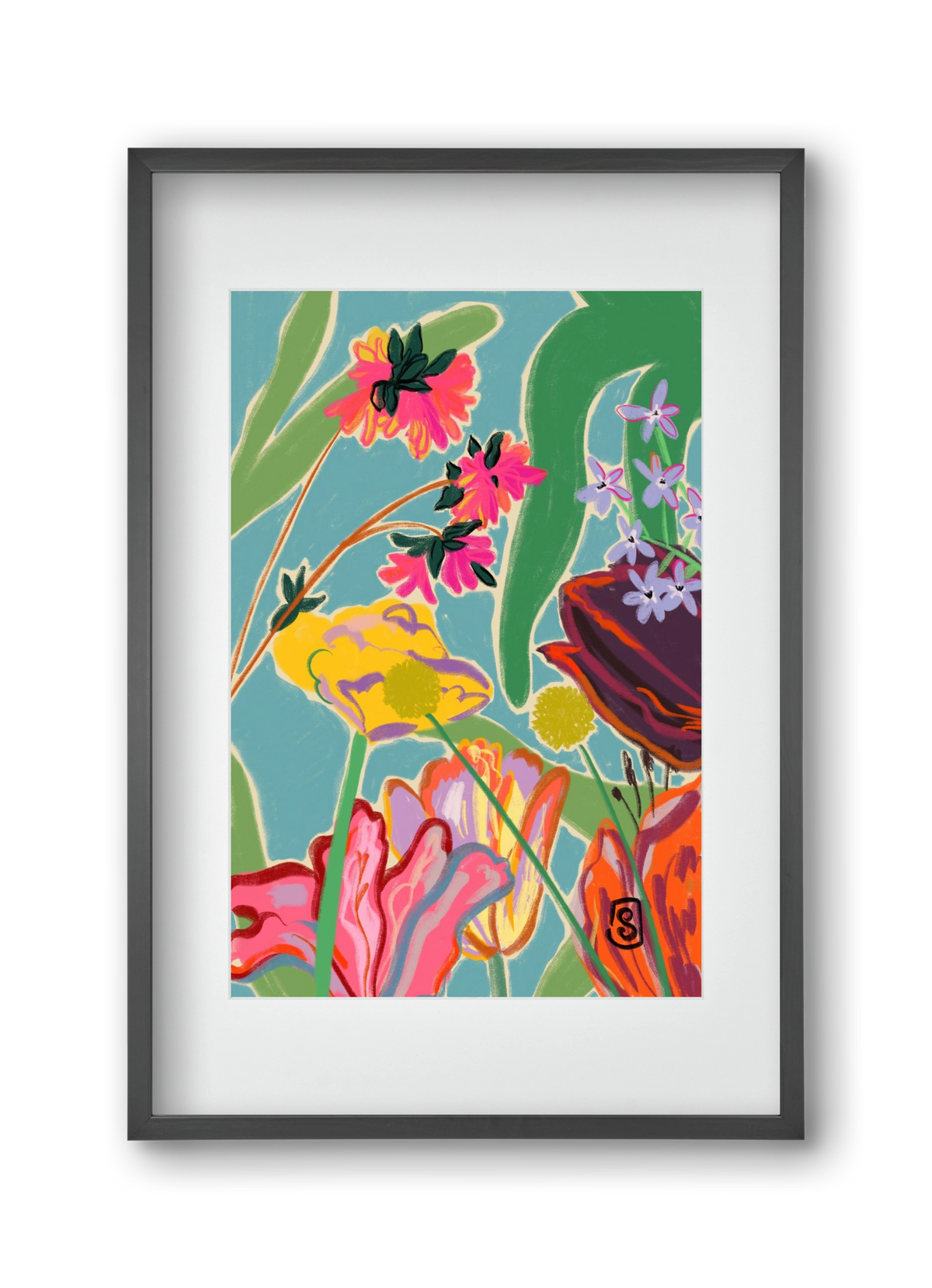 COLOURFUL FLOWERS MEDITATION, 30x45 cm (20x30 cm), Fekete keret, paszpartuval