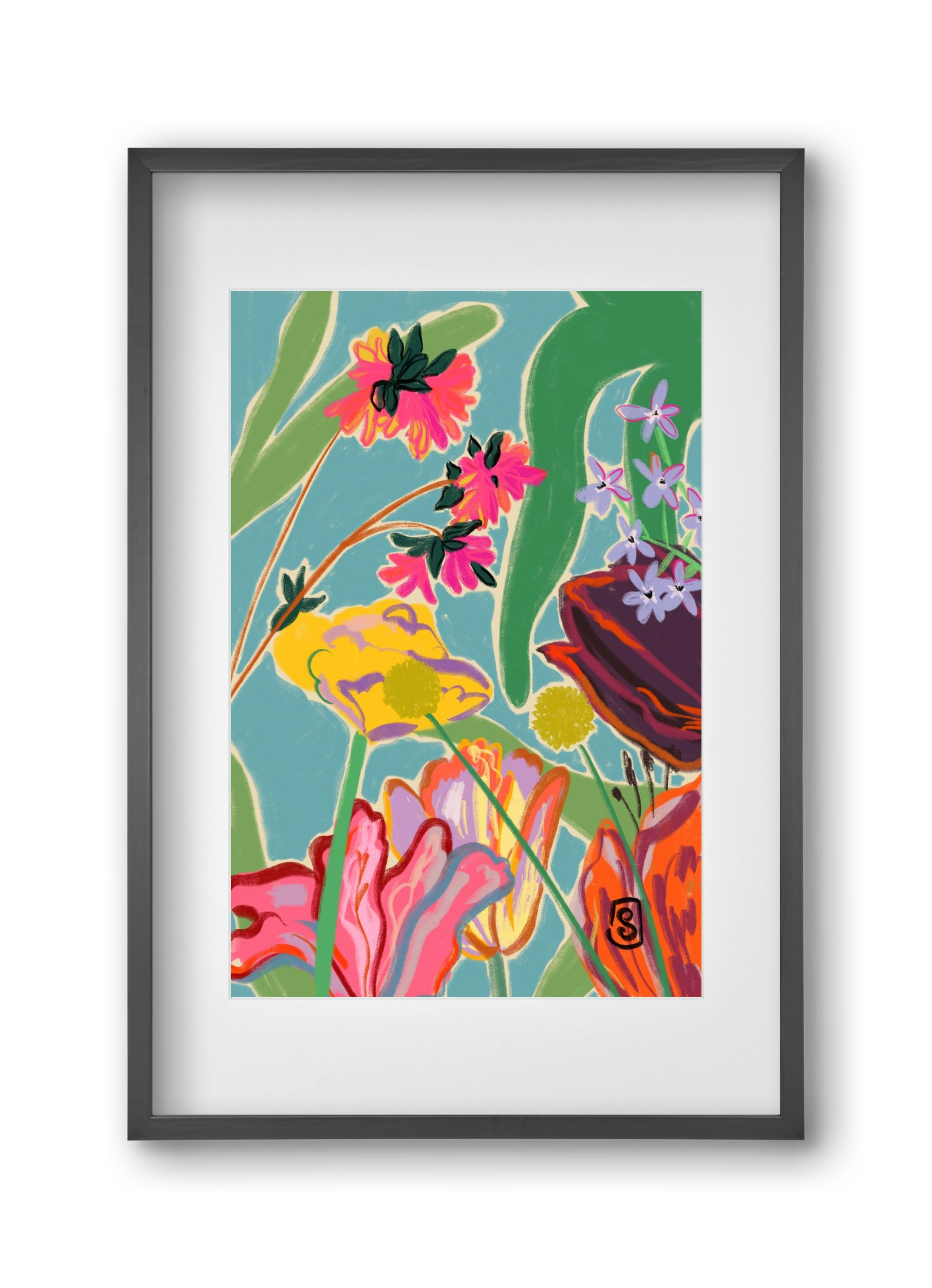 COLOURFUL FLOWERS MEDITATION, 30x45 cm (20x30 cm), Fekete keret, paszpartuval