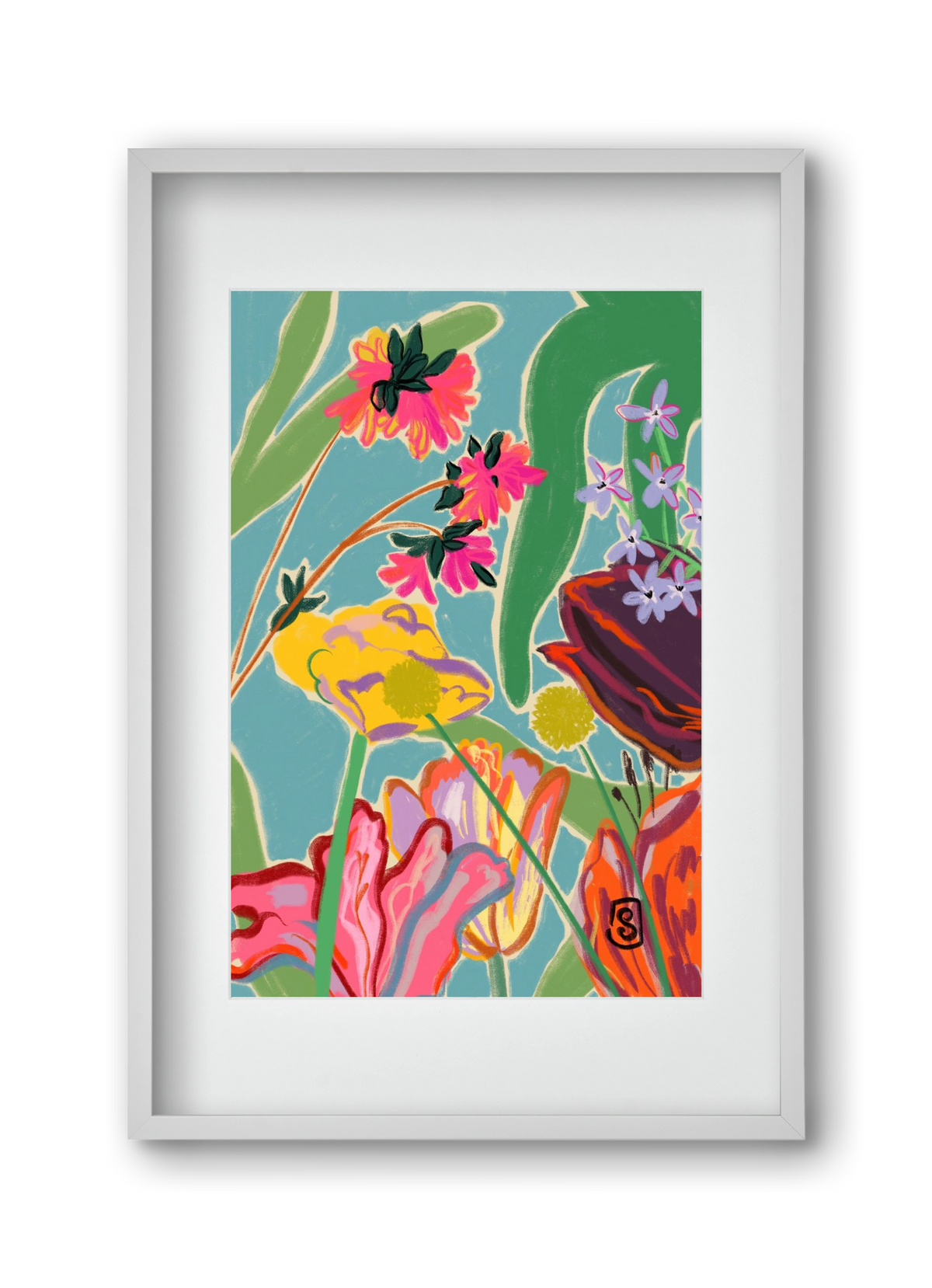 COLOURFUL FLOWERS MEDITATION, 30x45 cm (20x30 cm), Fehér keret, paszpartuval