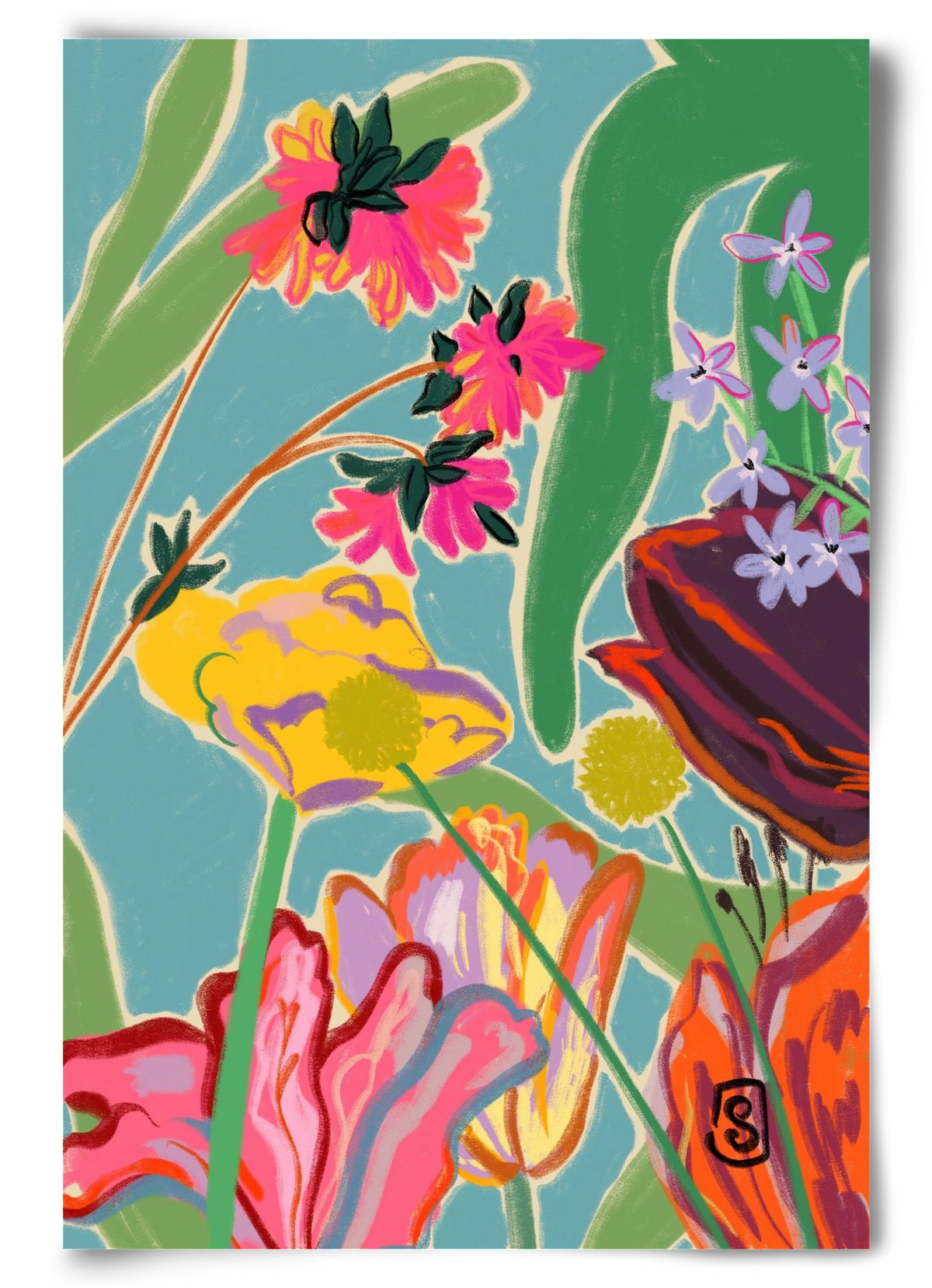 COLOURFUL FLOWERS MEDITATION, 60x90 cm, Keret nélkül
