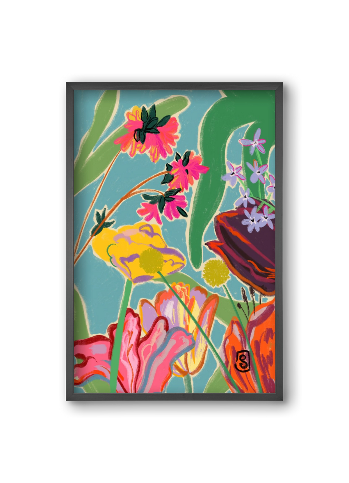 COLOURFUL FLOWERS MEDITATION, 20x30 cm (20x30 cm), Fekete keret