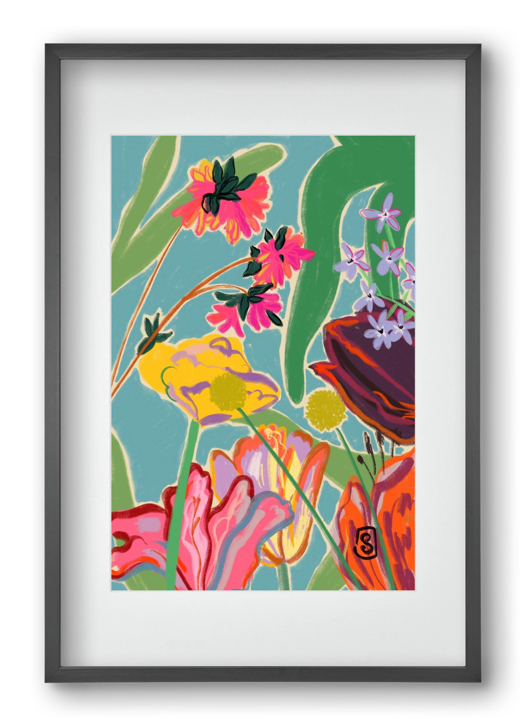 COLOURFUL FLOWERS MEDITATION, 40x60 cm (30x45 cm), Fekete keret, paszpartuval