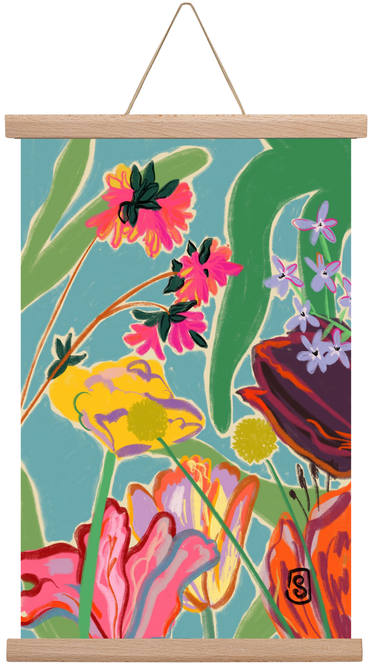 COLOURFUL FLOWERS MEDITATION, 30x45 cm (30x45 cm), Tölgy akasztó