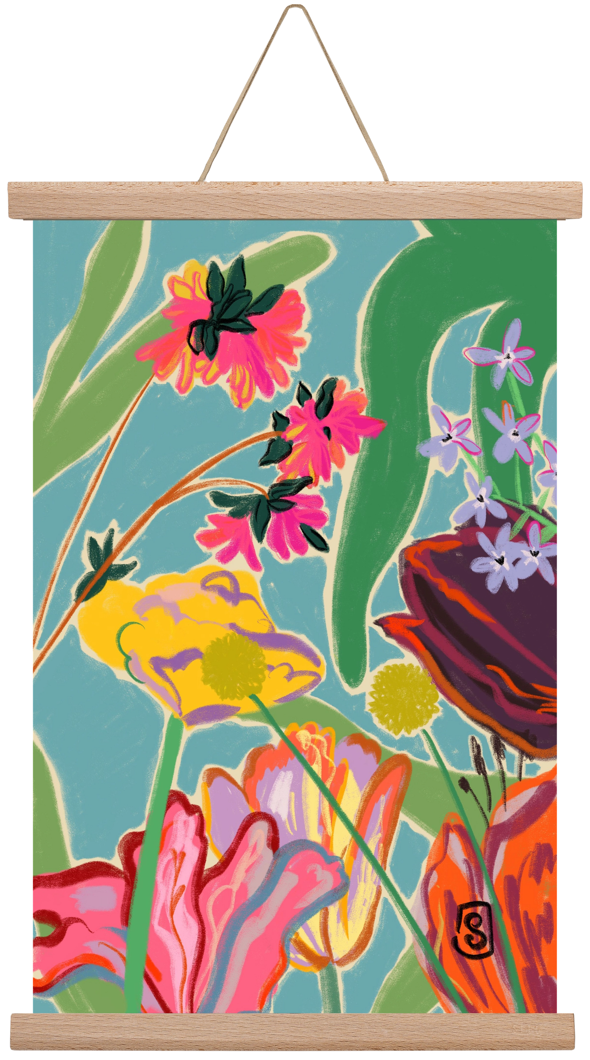 COLOURFUL FLOWERS MEDITATION, 30x45 cm (30x45 cm), Tölgy akasztó