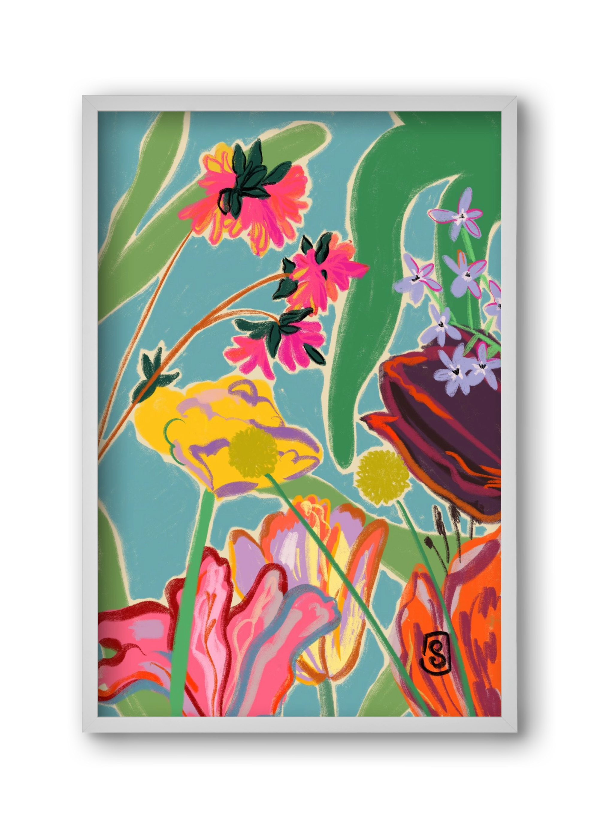 COLOURFUL FLOWERS MEDITATION, 30x45 cm (30x45 cm), Fehér keret