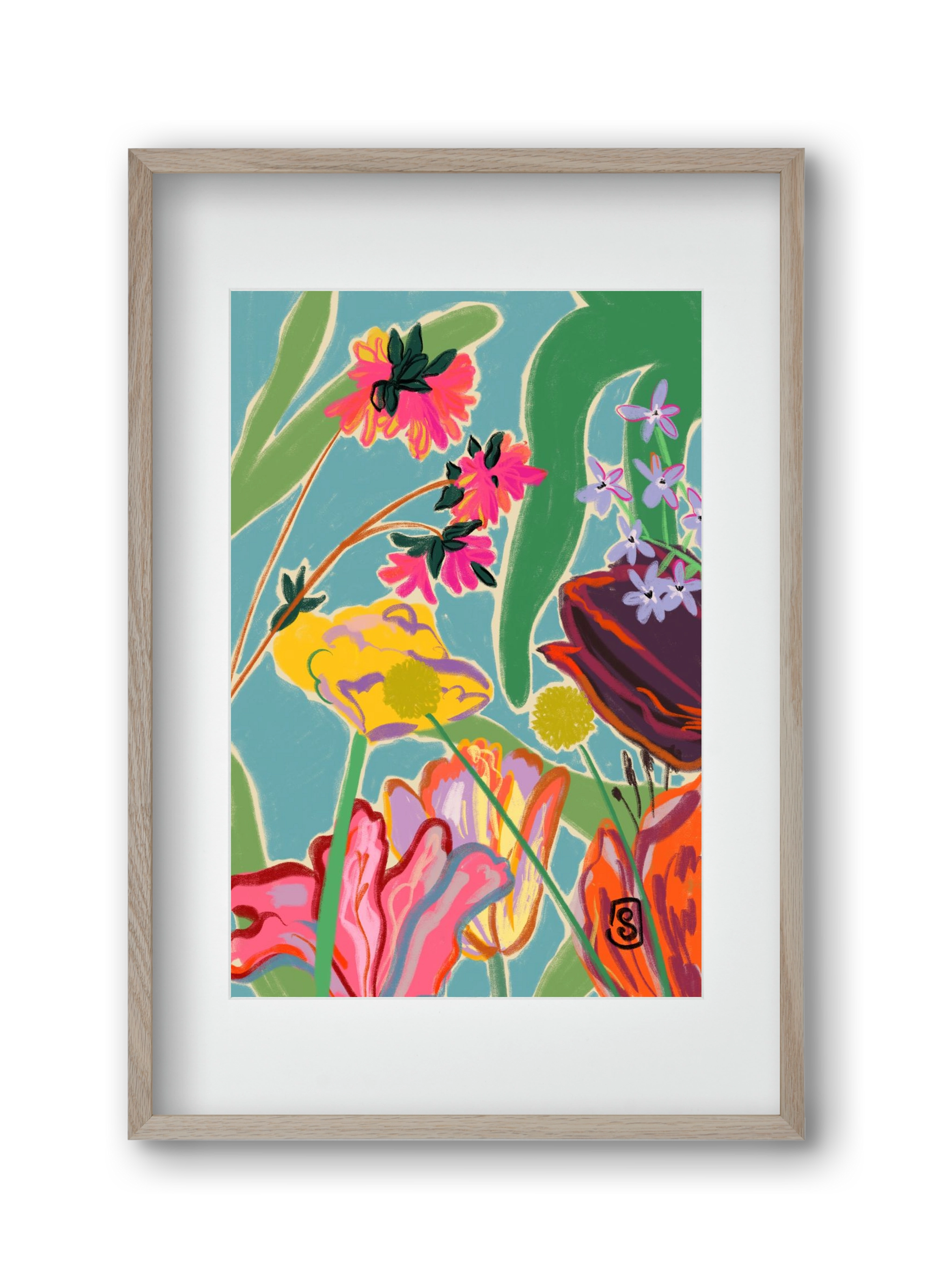 COLOURFUL FLOWERS MEDITATION, 30x45 cm (20x30 cm), Tölgy keret, paszpartuval