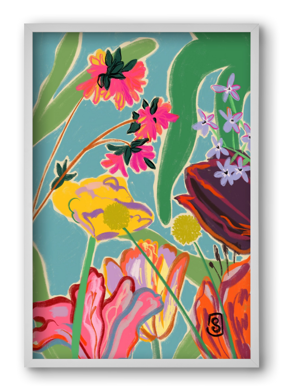 COLOURFUL FLOWERS MEDITATION, 40x60 cm (40x60 cm), Fehér keret