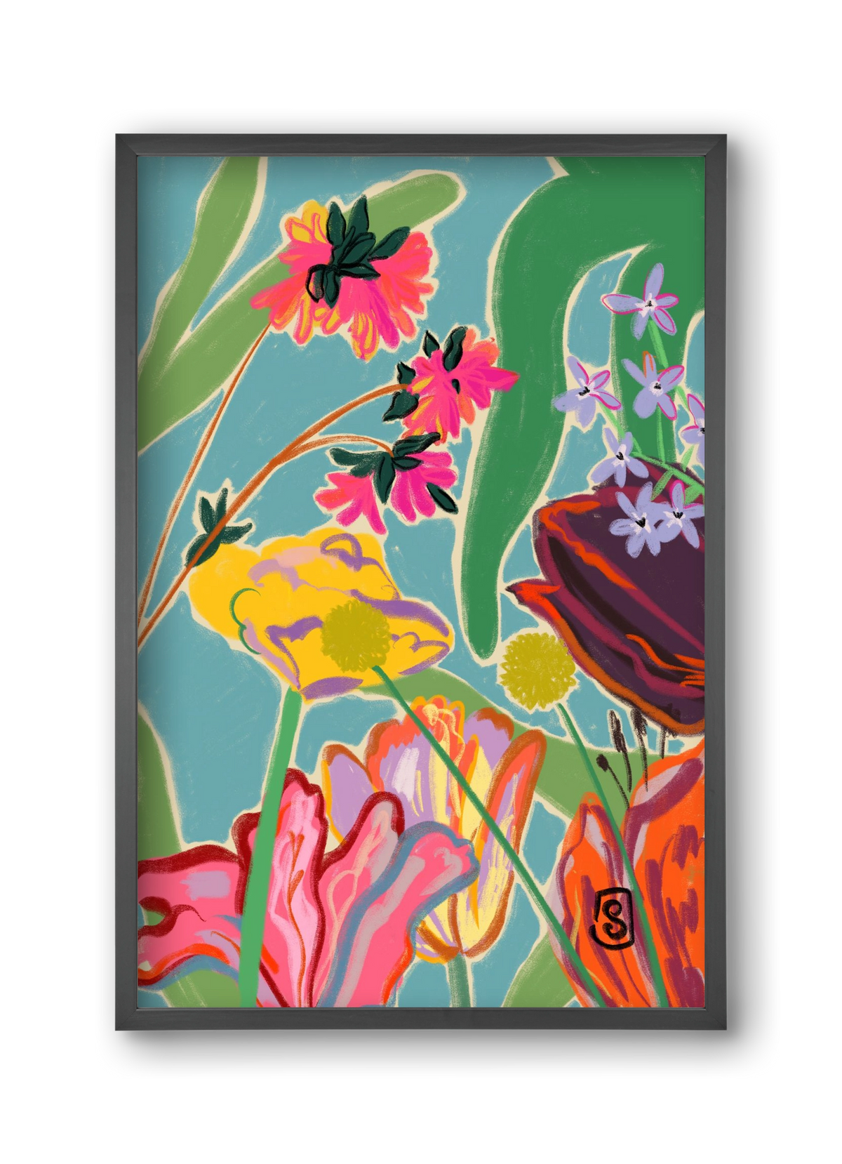 COLOURFUL FLOWERS MEDITATION, 30x45 cm (30x45 cm), Fekete keret