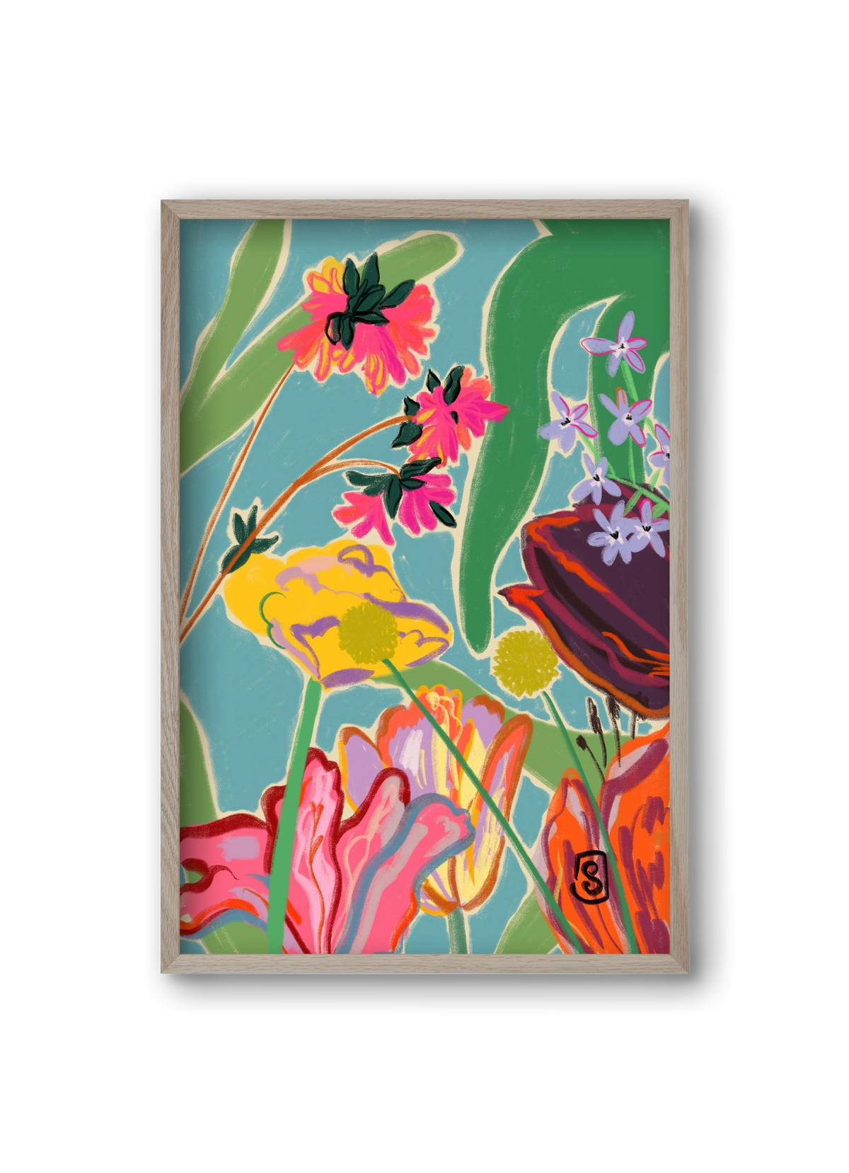 COLOURFUL FLOWERS MEDITATION, 20x30 cm (20x30 cm), Tölgy keret