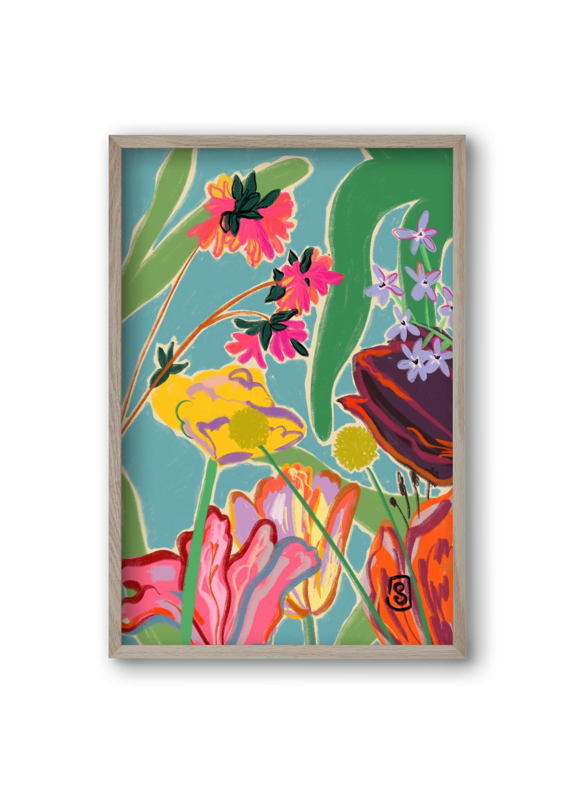 COLOURFUL FLOWERS MEDITATION, 20x30 cm (20x30 cm), Tölgy keret