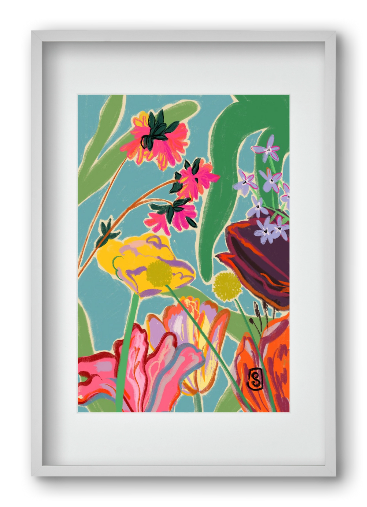 COLOURFUL FLOWERS MEDITATION, 40x60 cm (30x45 cm), Fehér keret, paszpartuval