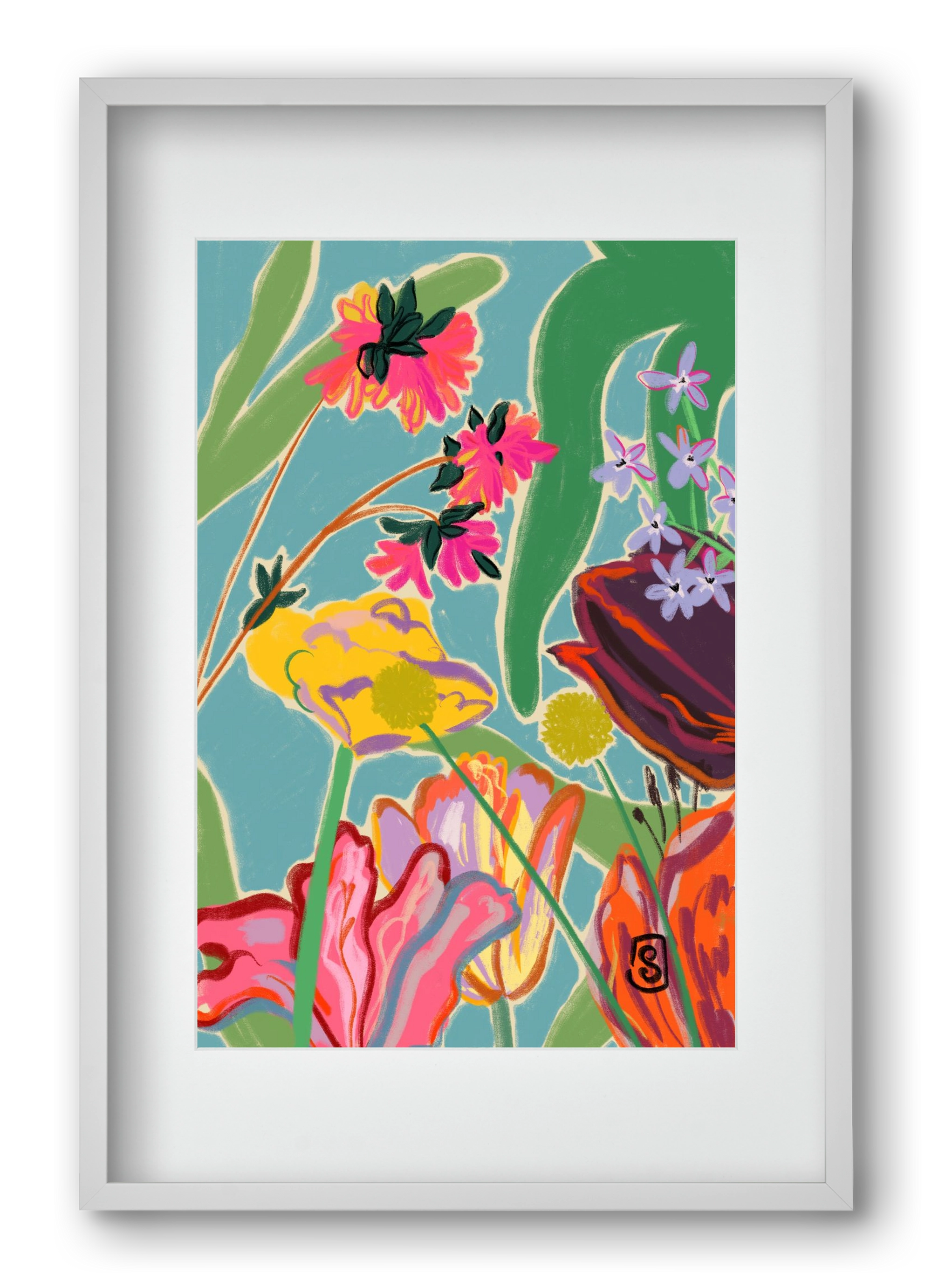 COLOURFUL FLOWERS MEDITATION, 40x60 cm (30x45 cm), Fehér keret, paszpartuval