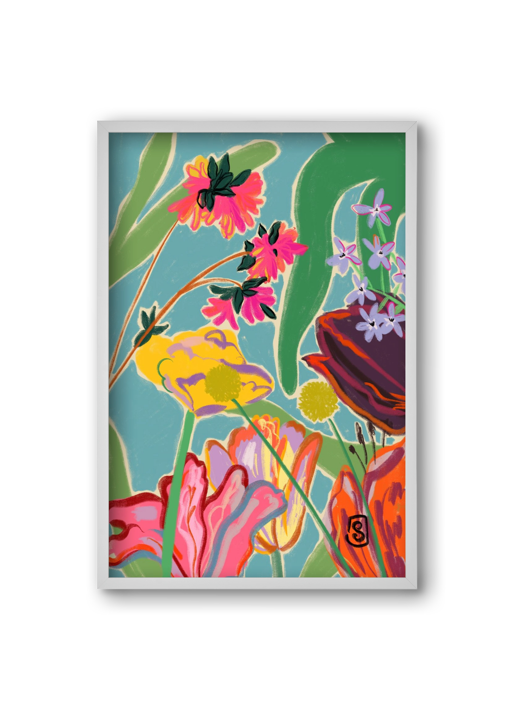 COLOURFUL FLOWERS MEDITATION, 20x30 cm (20x30 cm), Fehér keret