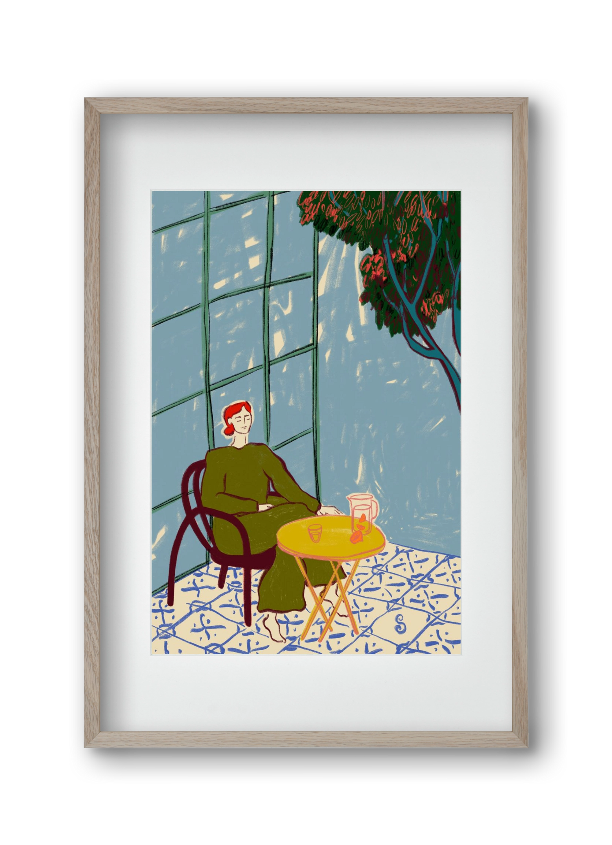 WOMAN UNDER A TREE, 30x45 cm (20x30 cm), Tölgy keret, paszpartuval