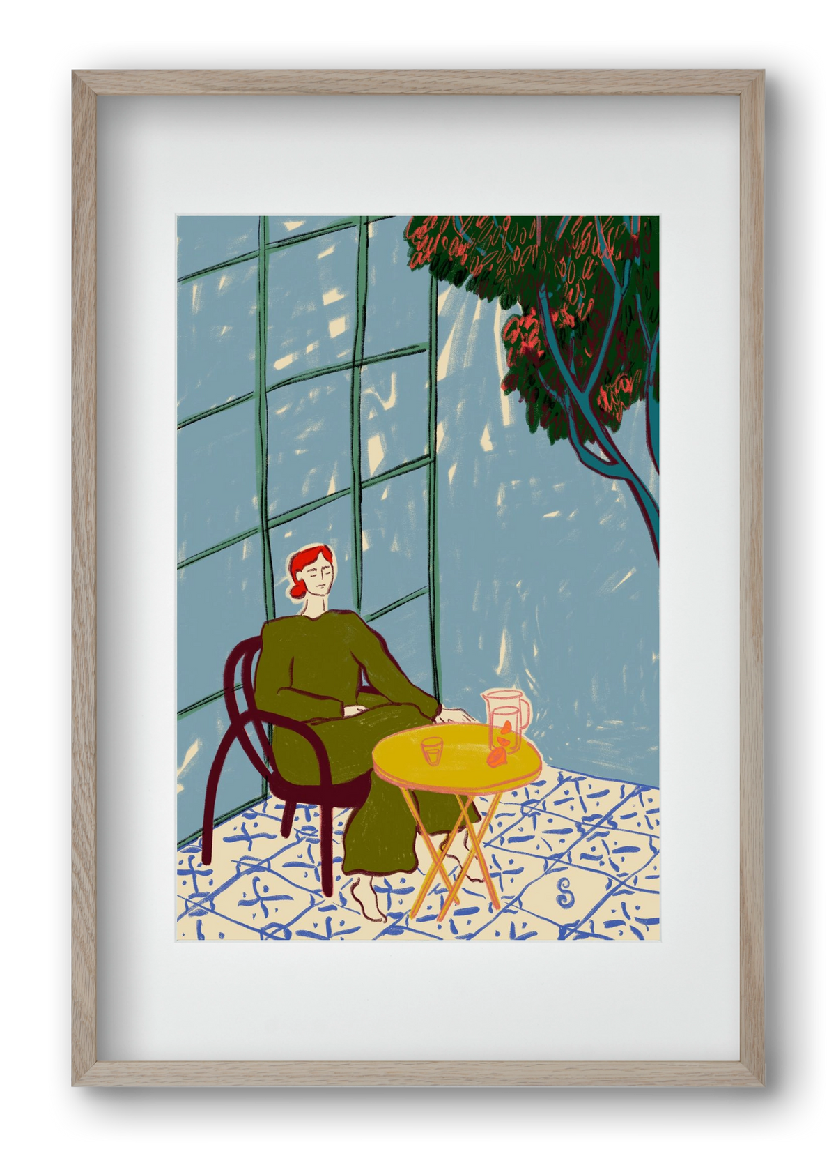 WOMAN UNDER A TREE, 40x60 cm (30x45 cm), Tölgy keret, paszpartuval