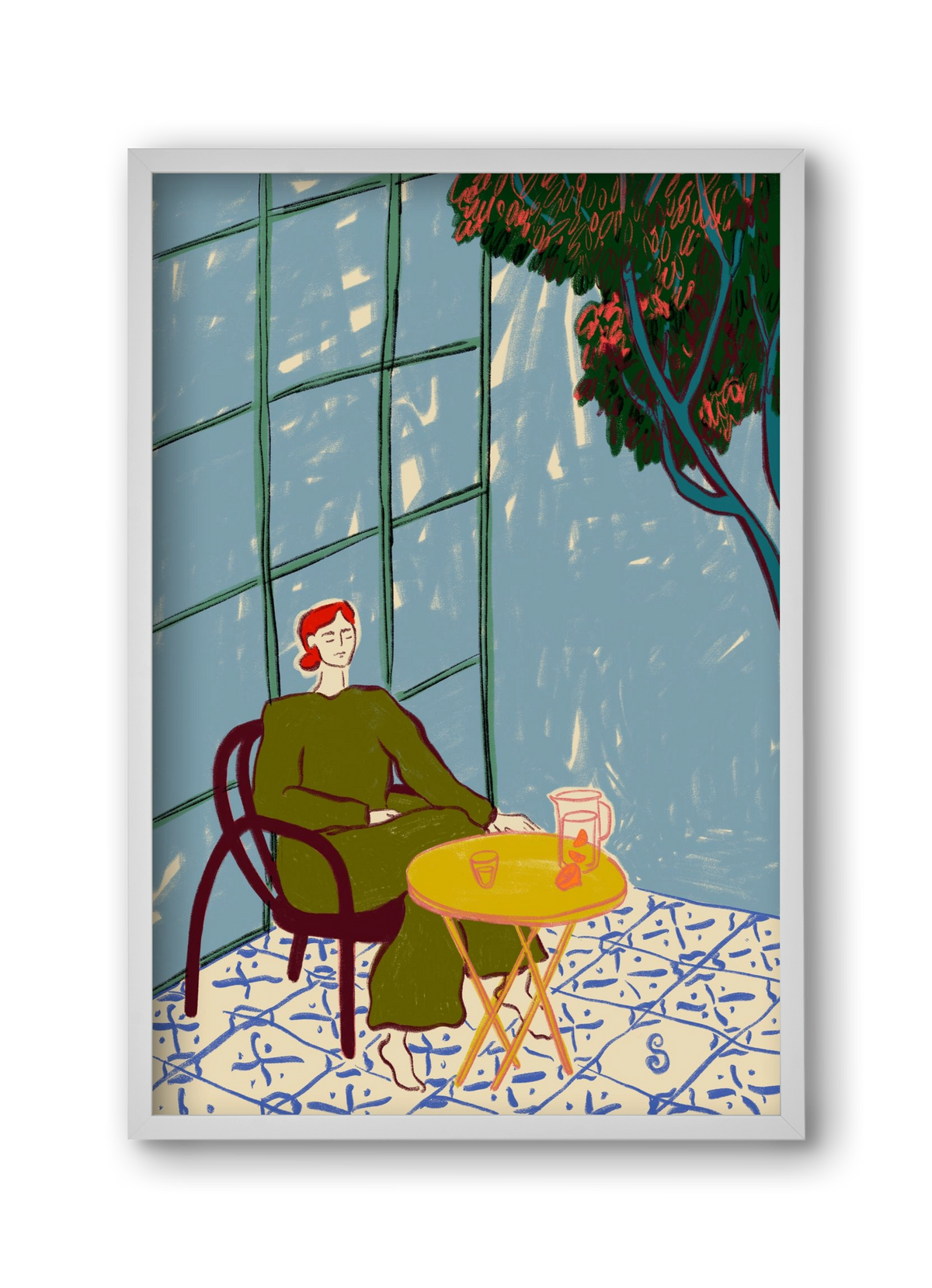 WOMAN UNDER A TREE, 30x45 cm (30x45 cm), Fehér keret