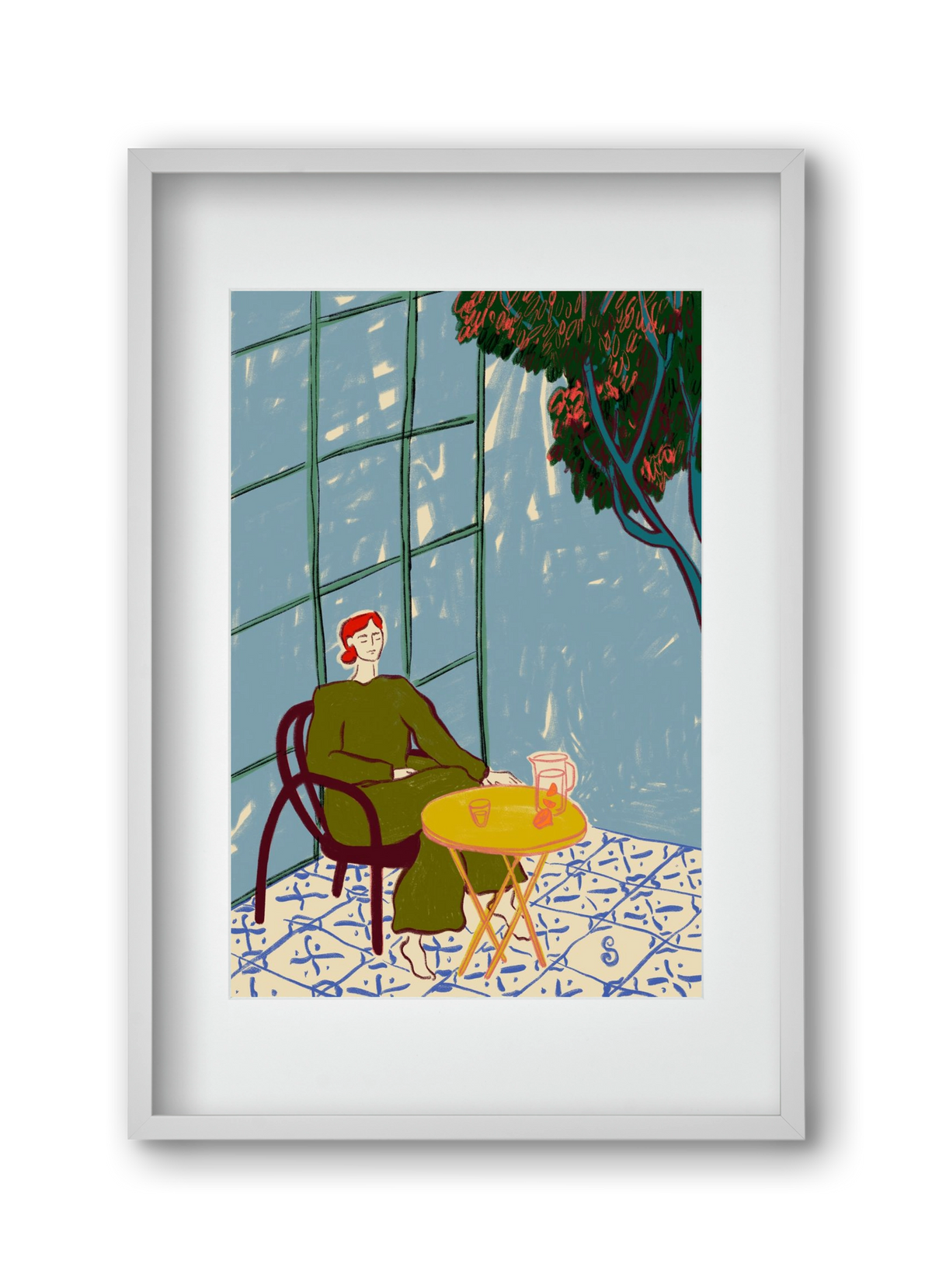 WOMAN UNDER A TREE, 30x45 cm (20x30 cm), Fehér keret, paszpartuval