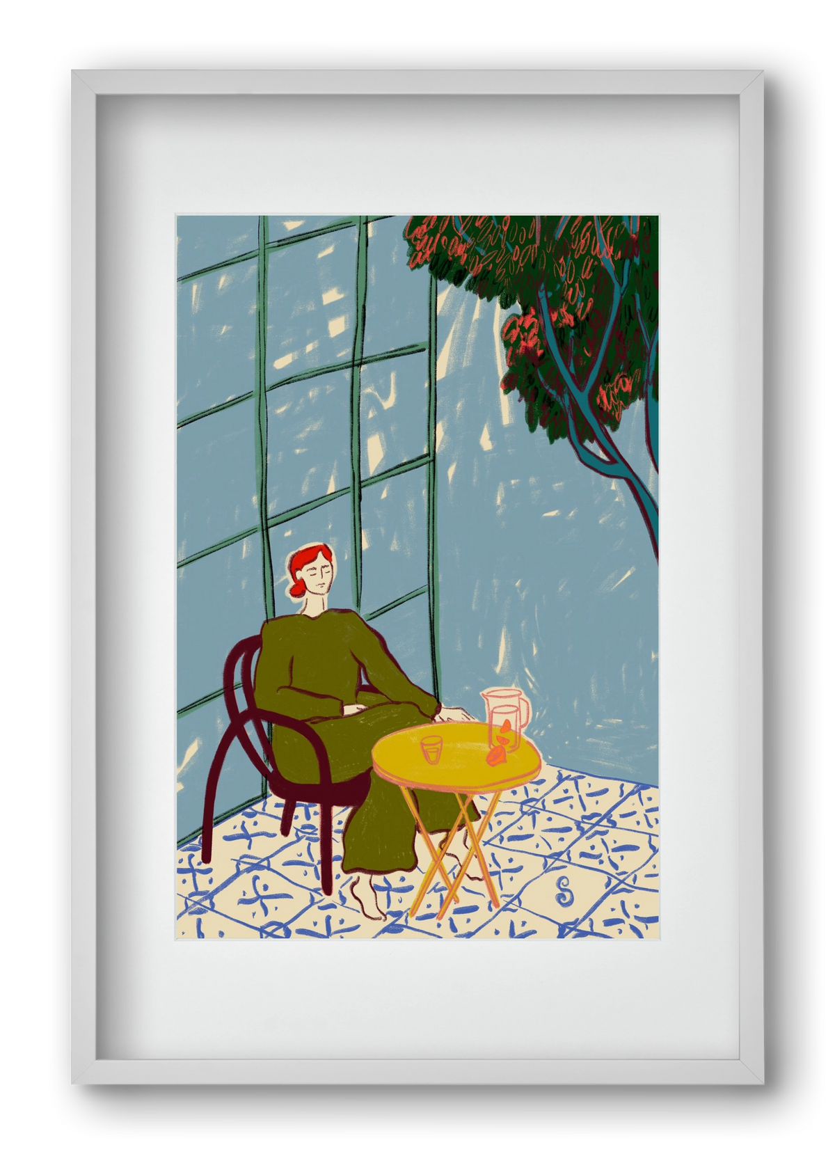 WOMAN UNDER A TREE, 40x60 cm (30x45 cm), Fehér keret, paszpartuval