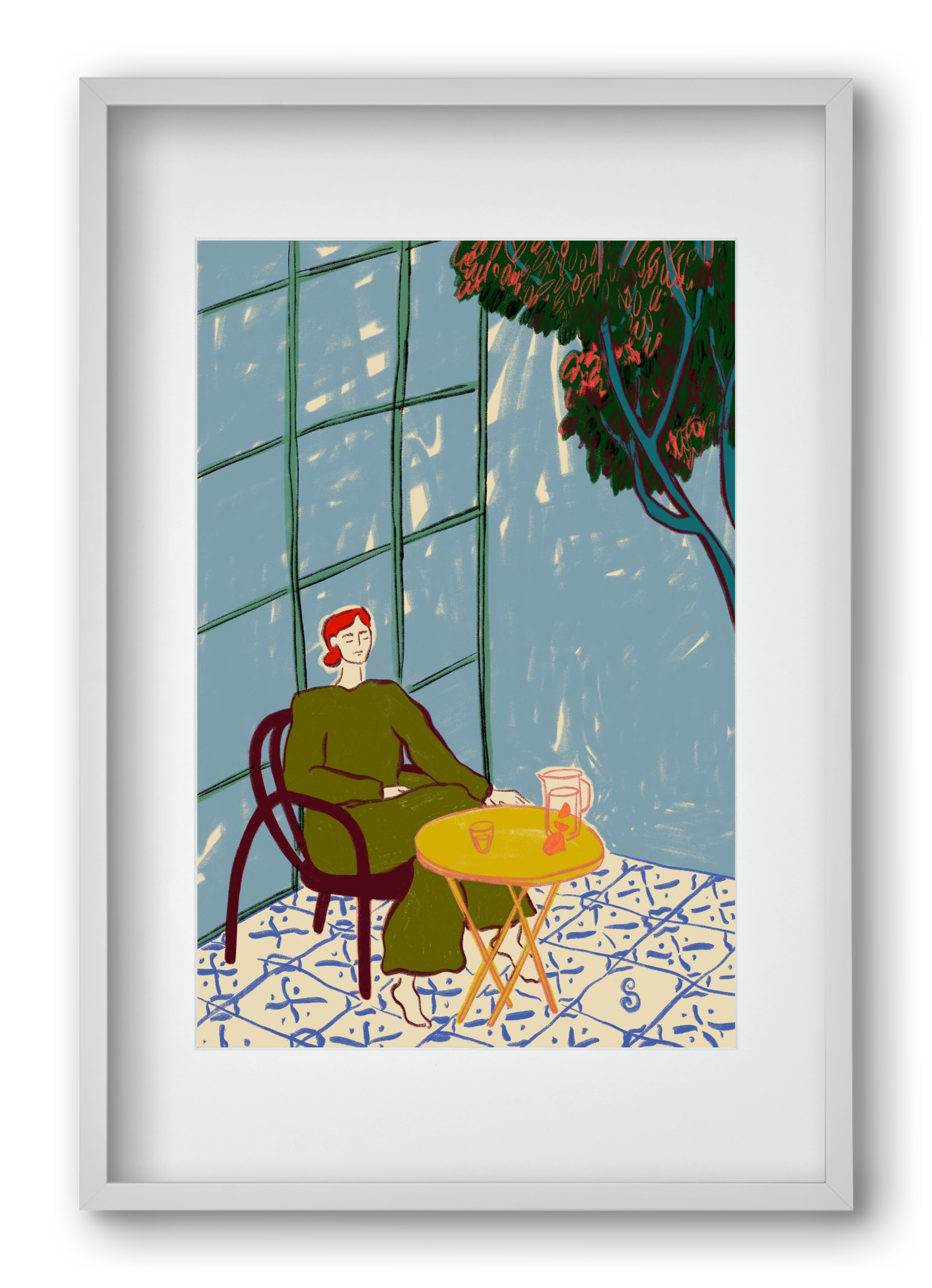 WOMAN UNDER A TREE, 40x60 cm (30x45 cm), Fehér keret, paszpartuval