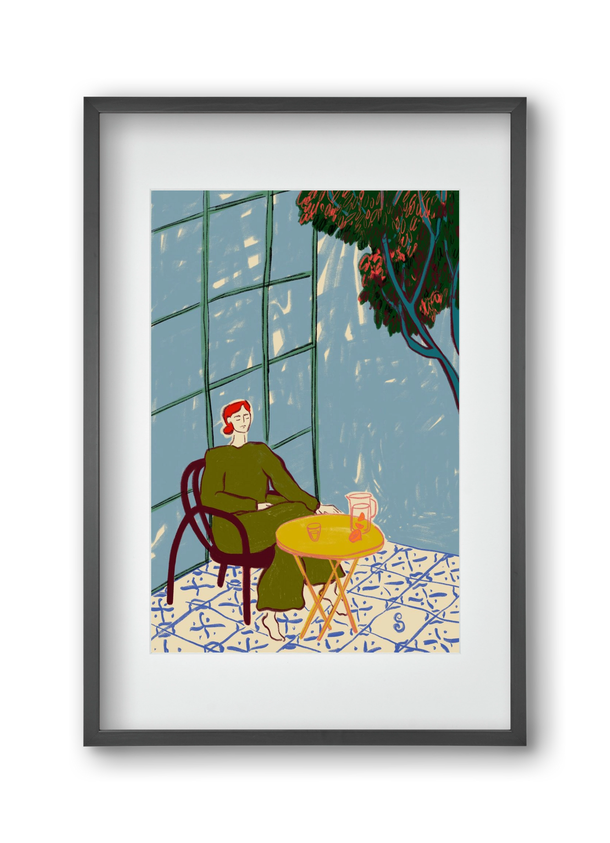 WOMAN UNDER A TREE, 30x45 cm (20x30 cm), Fekete keret, paszpartuval