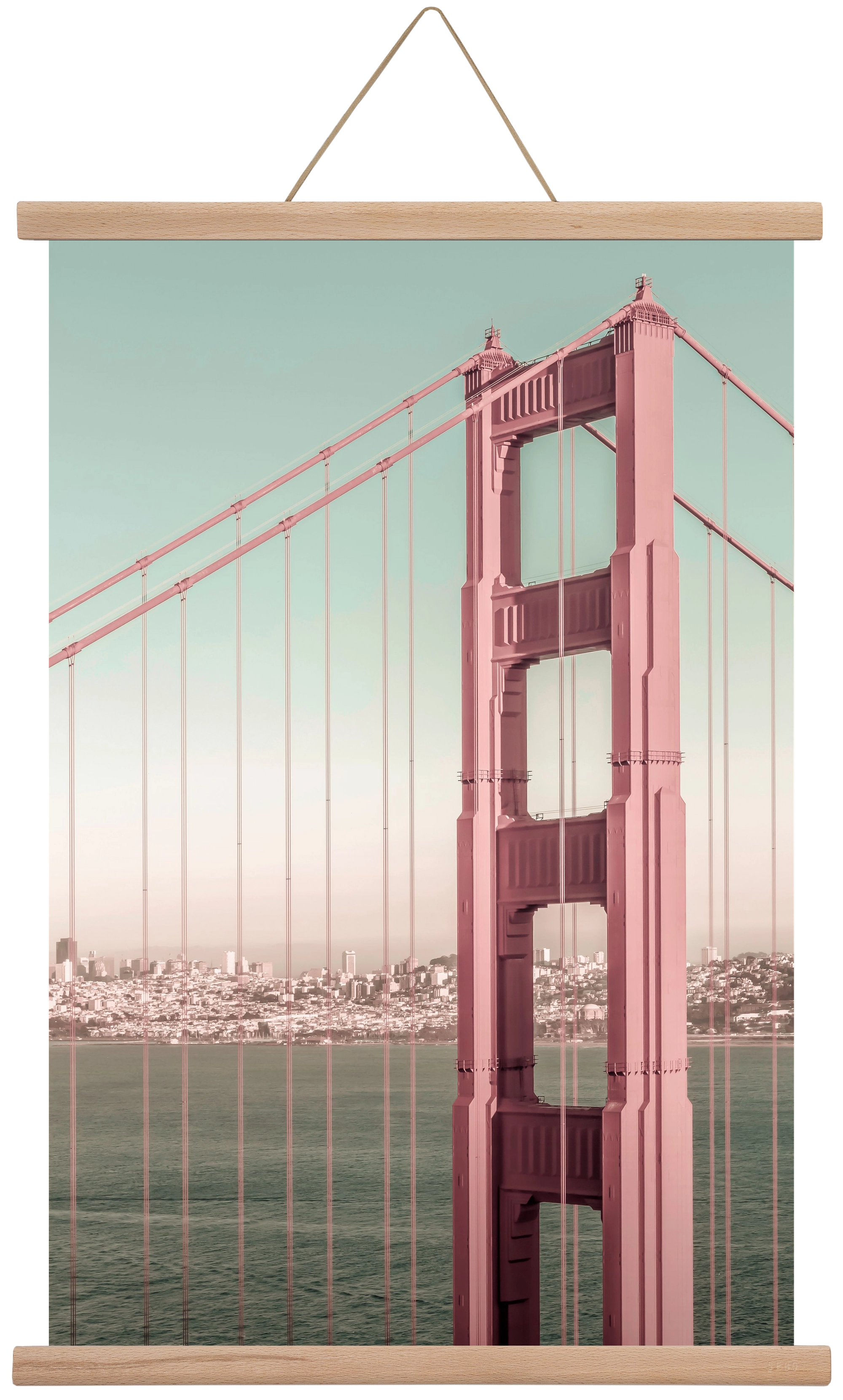 Golden Gate Bridge | urban vintage style, 40x60 cm (40x60 cm), Tölgy akasztó