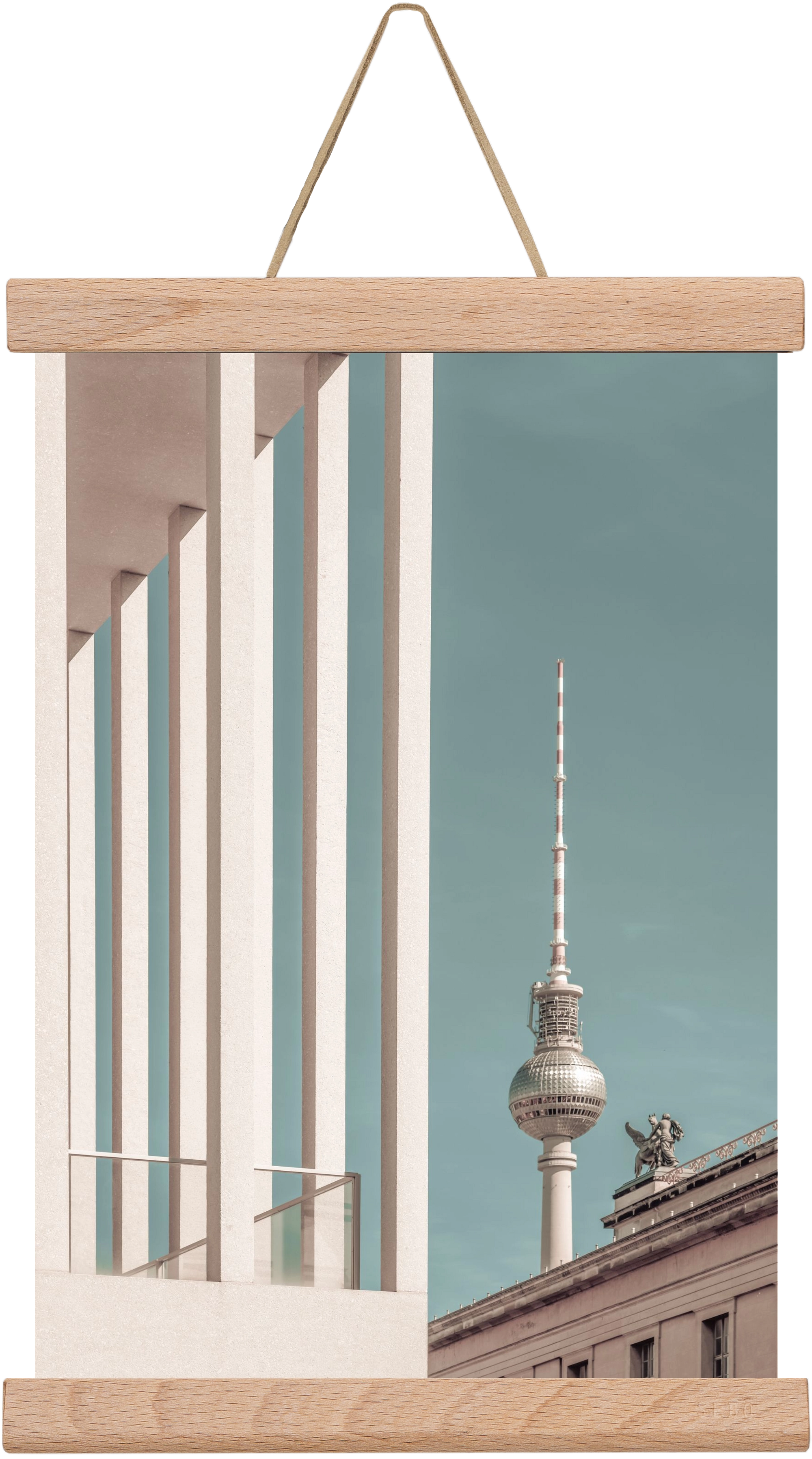 BERLIN Television Tower | urban vintage style, 20x30 cm (20x30 cm), Tölgy akasztó