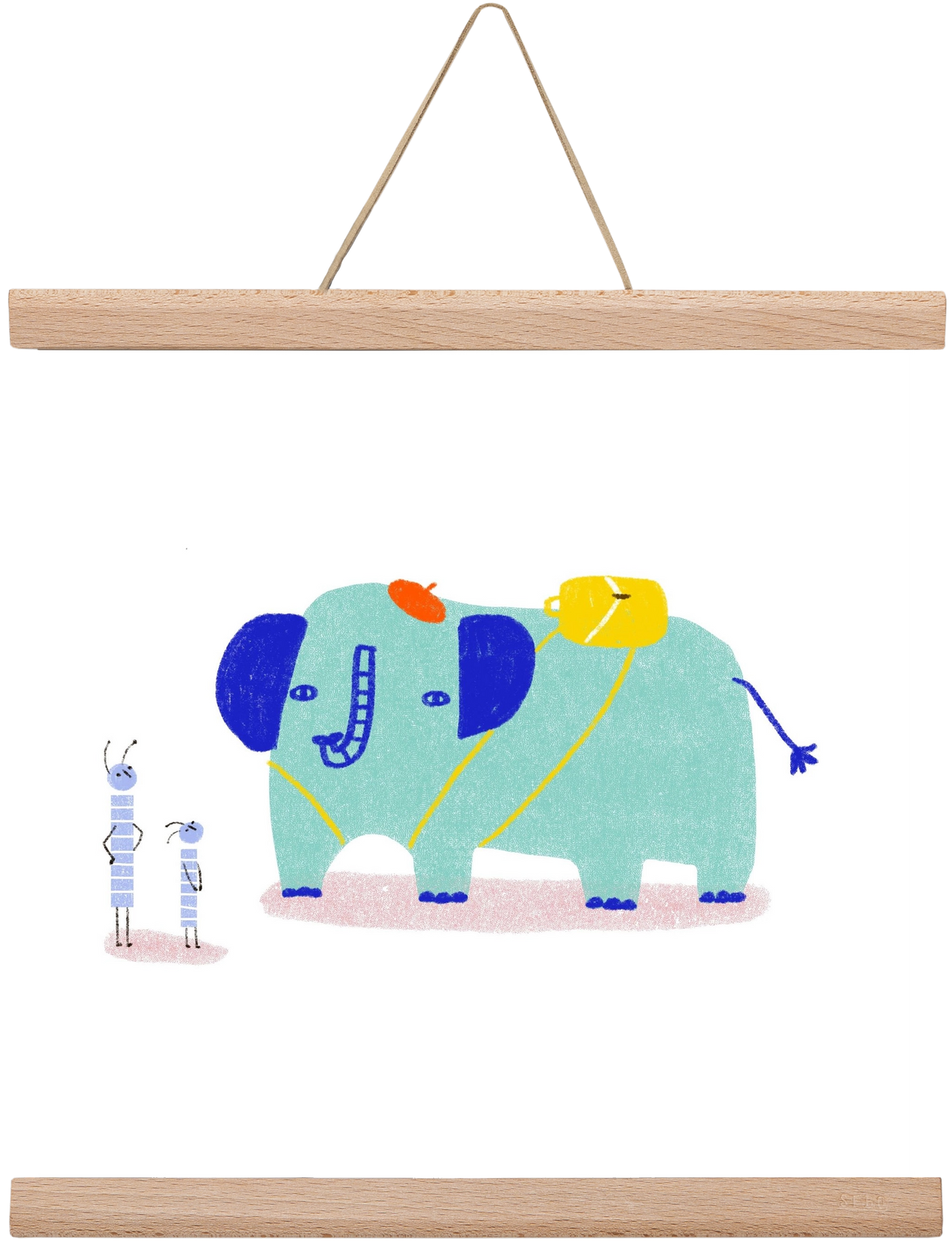 Elefánt kirándul, 30x30 cm (30x30 cm), Tölgy akasztó