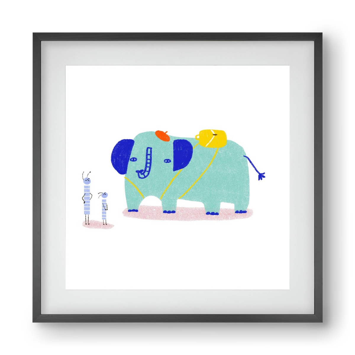 Elefánt kirándul, 40x40 cm (30x30 cm), Fekete keret, paszpartuval