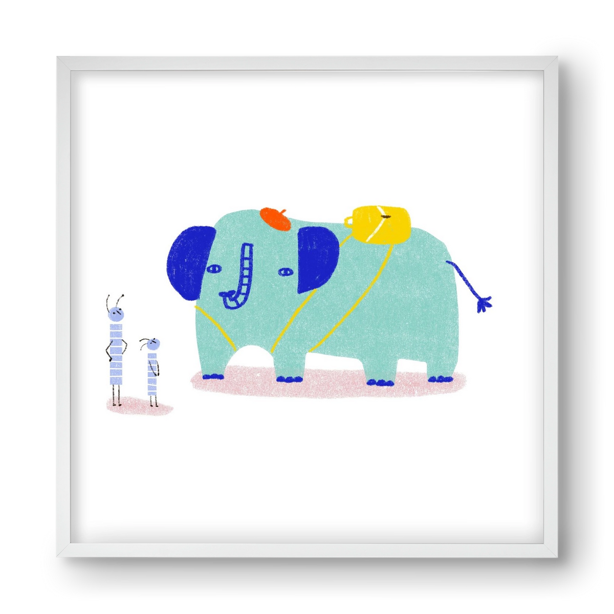 Elefánt kirándul, 40x40 cm (40x40 cm), Fehér keret