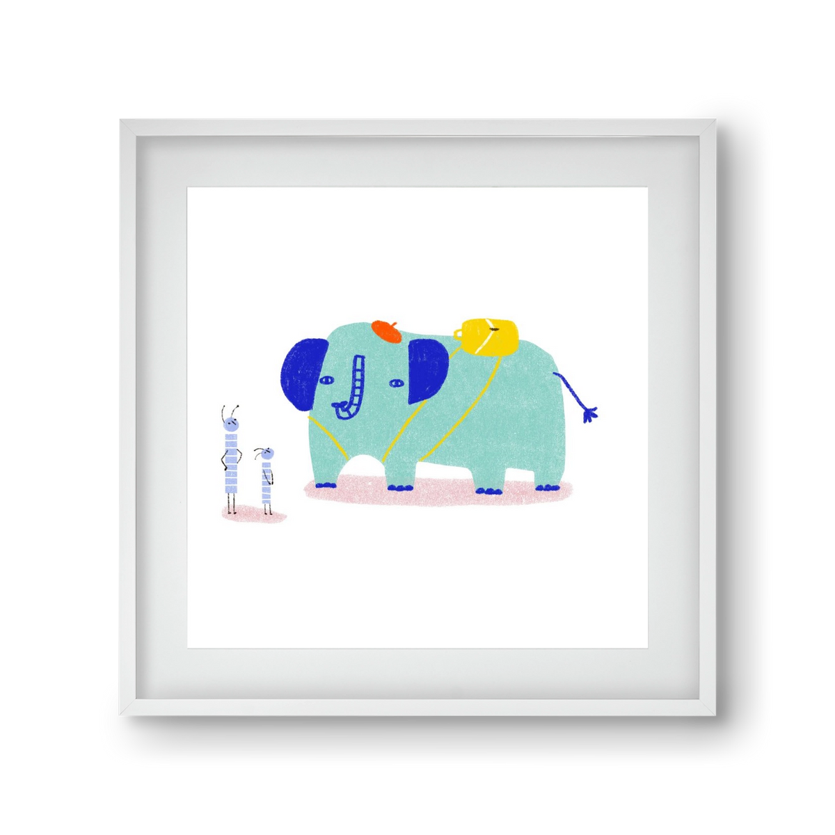 Elefánt kirándul, 30x30 cm (20x20 cm), Fehér keret, paszpartuval