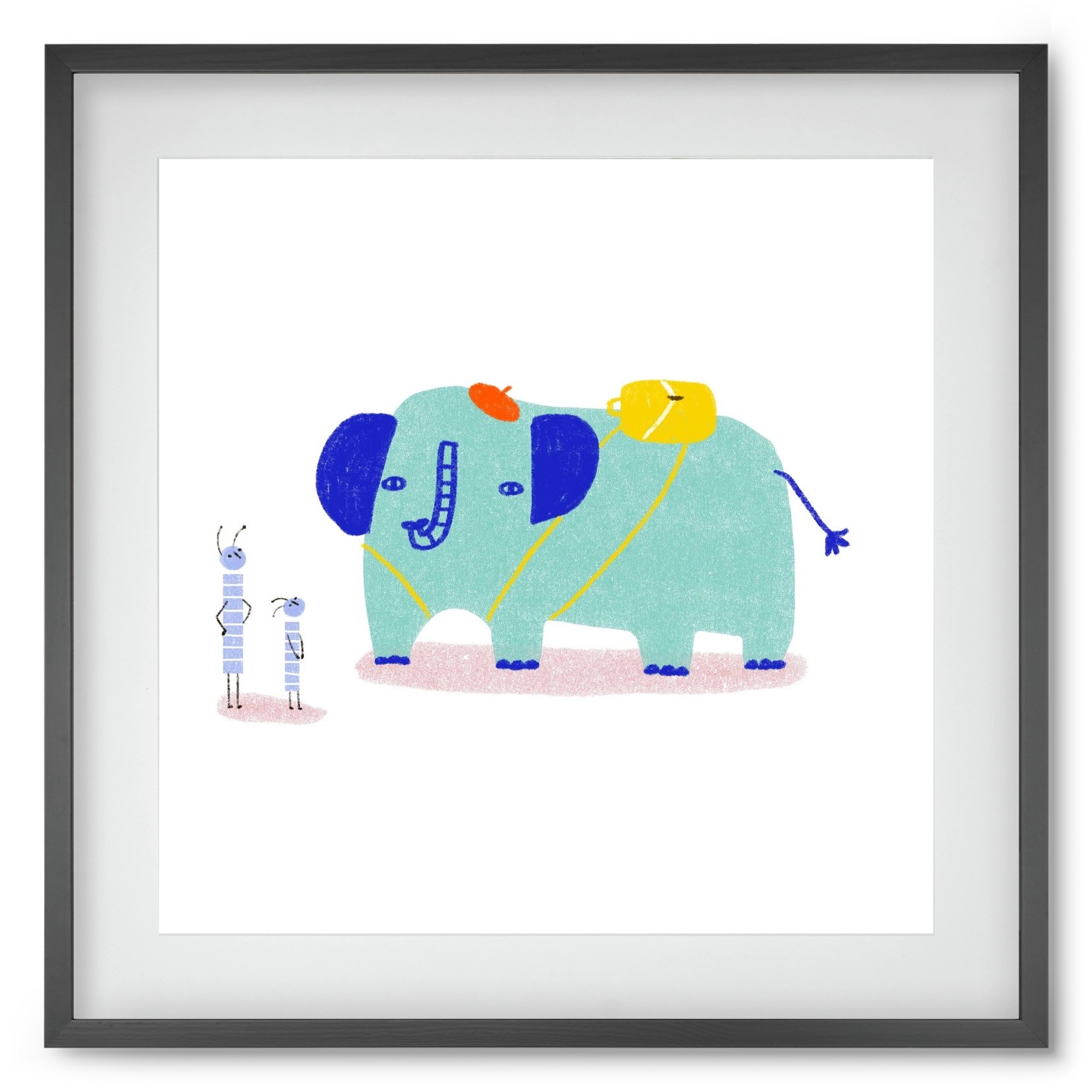 Elefánt kirándul, 50x50 cm (40x40 cm), Fekete keret, paszpartuval