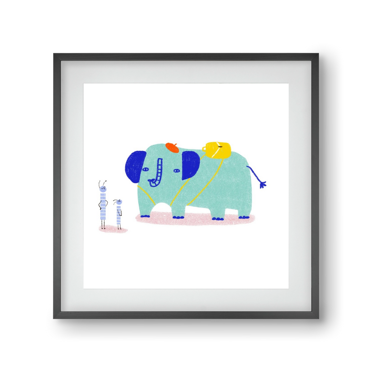 Elefánt kirándul, 30x30 cm (20x20 cm), Fekete keret, paszpartuval