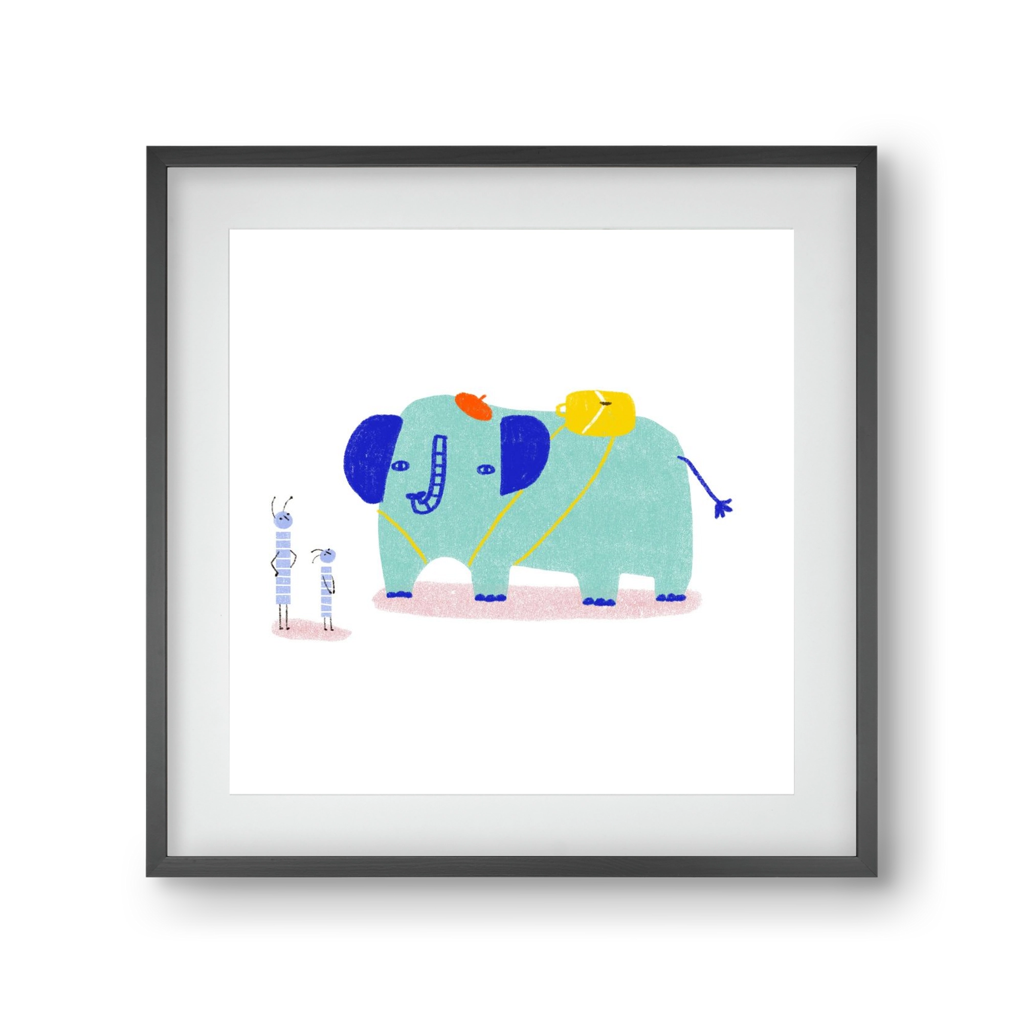 Elefánt kirándul, 30x30 cm (20x20 cm), Fekete keret, paszpartuval