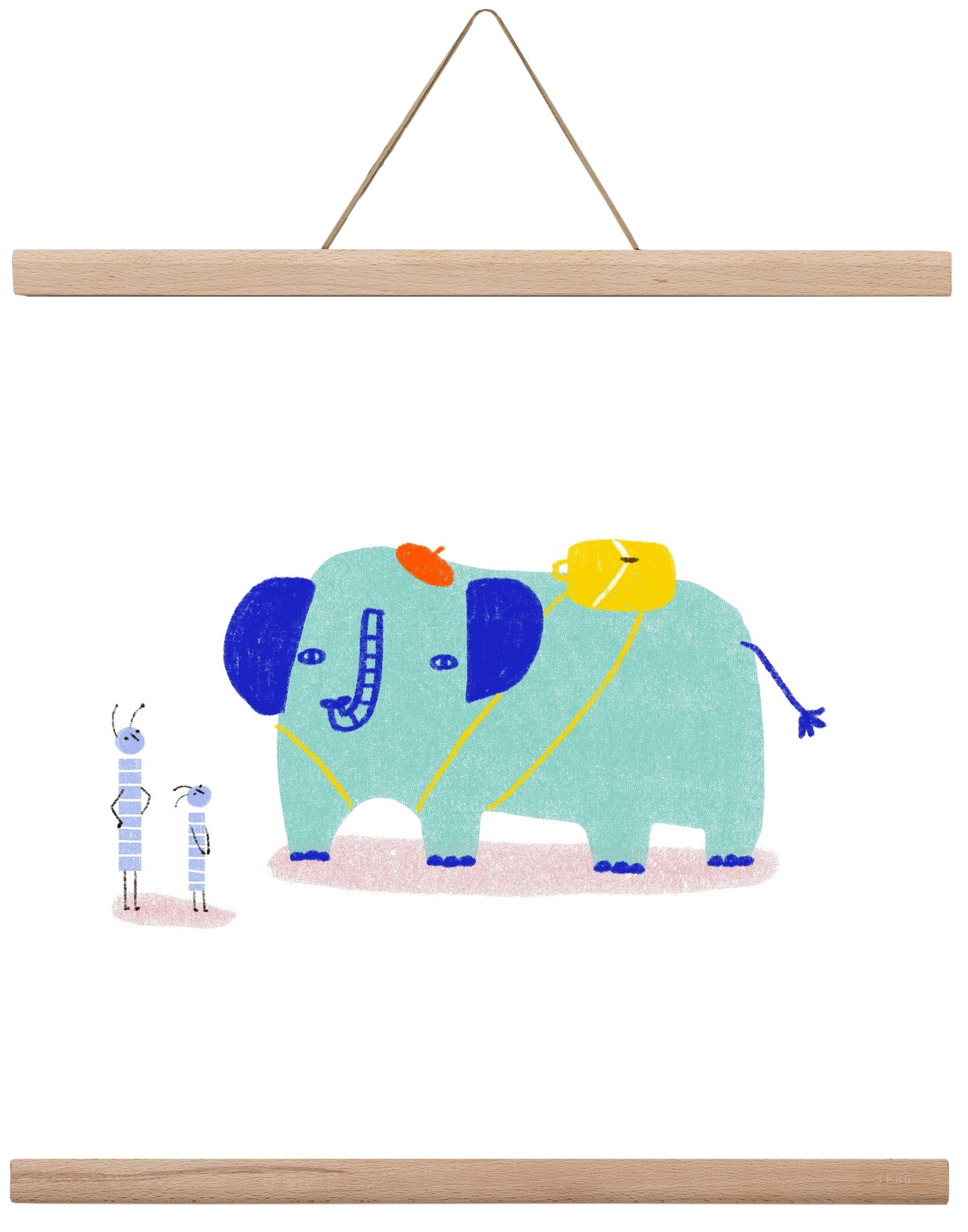 Elefánt kirándul, 40x40 cm (40x40 cm), Tölgy akasztó