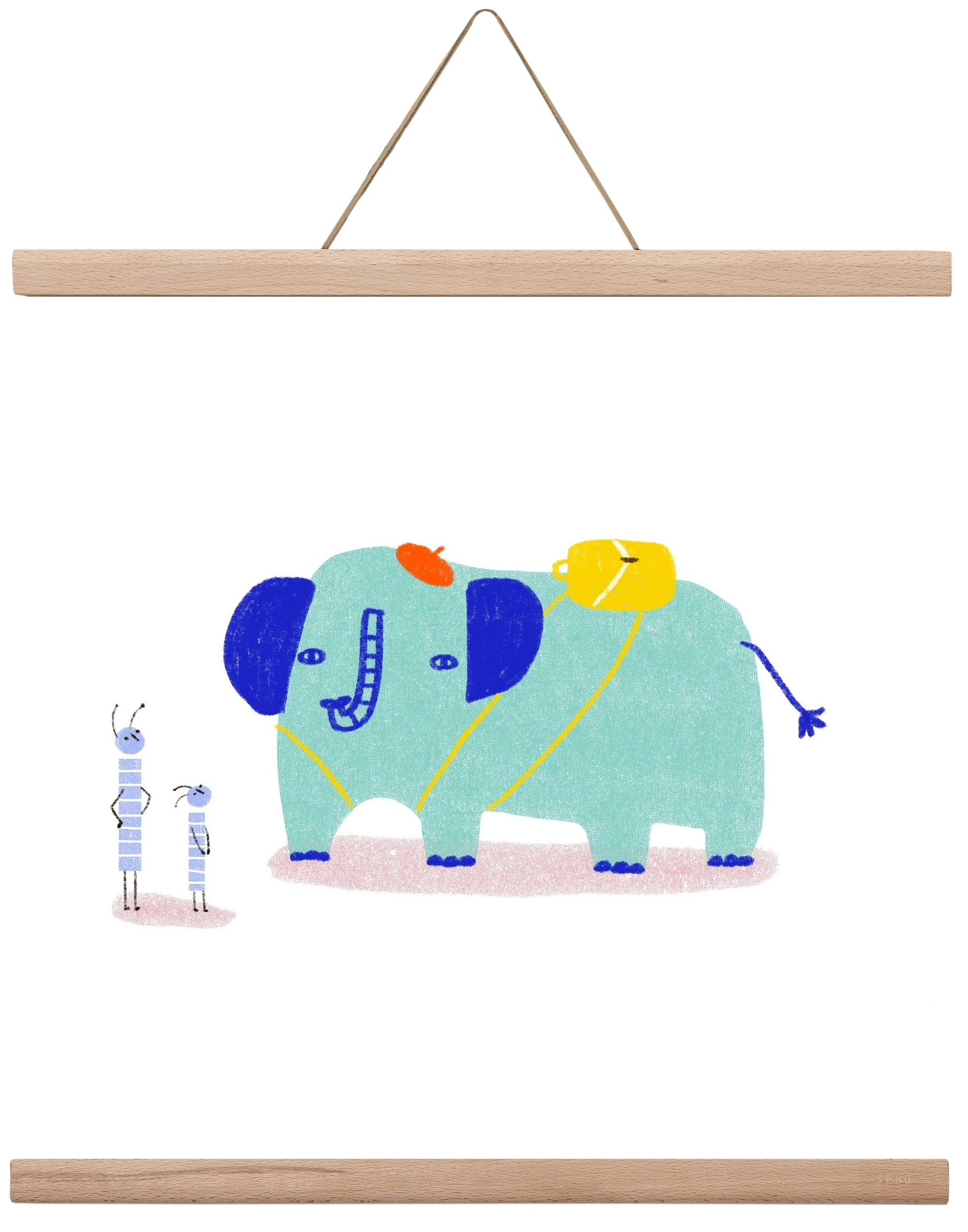 Elefánt kirándul, 40x40 cm (40x40 cm), Tölgy akasztó