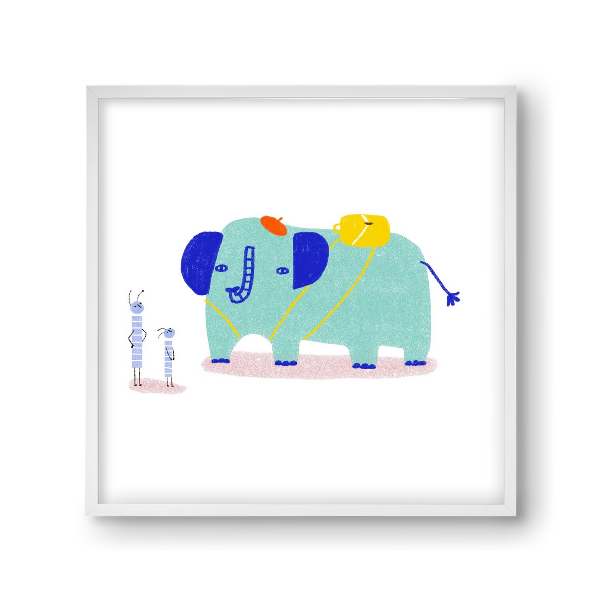 Elefánt kirándul, 30x30 cm (30x30 cm), Fehér keret