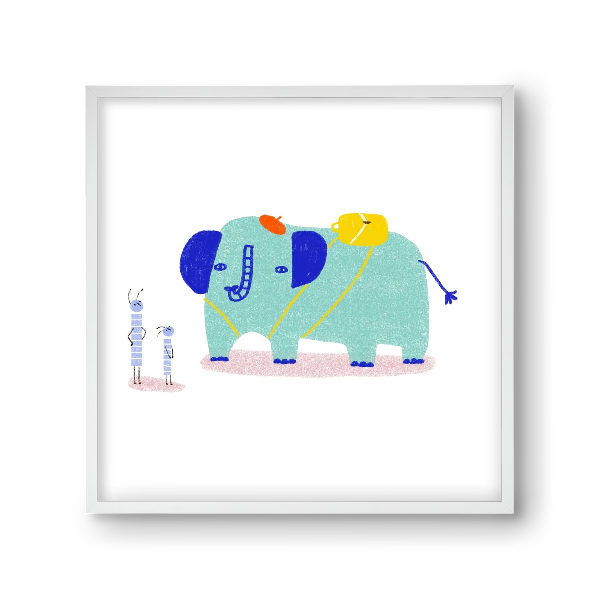 Elefánt kirándul, 30x30 cm (30x30 cm), Fehér keret