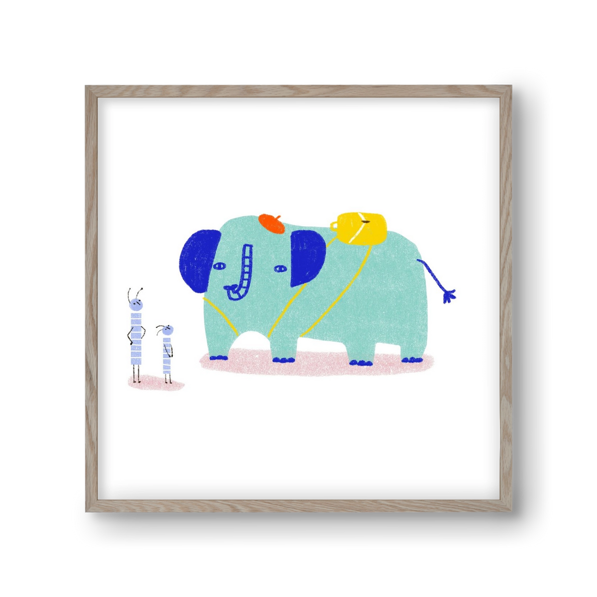 Elefánt kirándul, 30x30 cm (30x30 cm), Tölgy keret