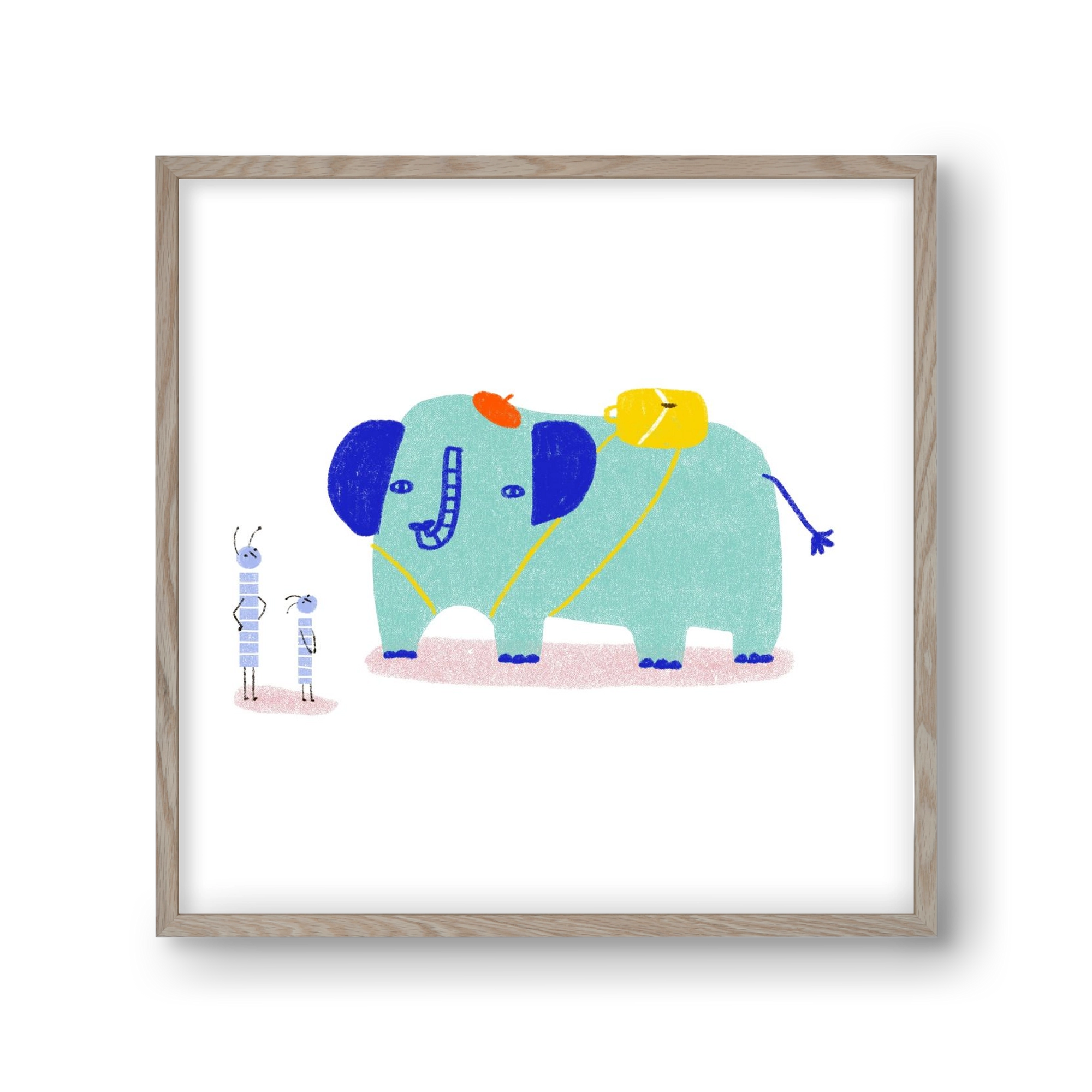 Elefánt kirándul, 30x30 cm (30x30 cm), Tölgy keret