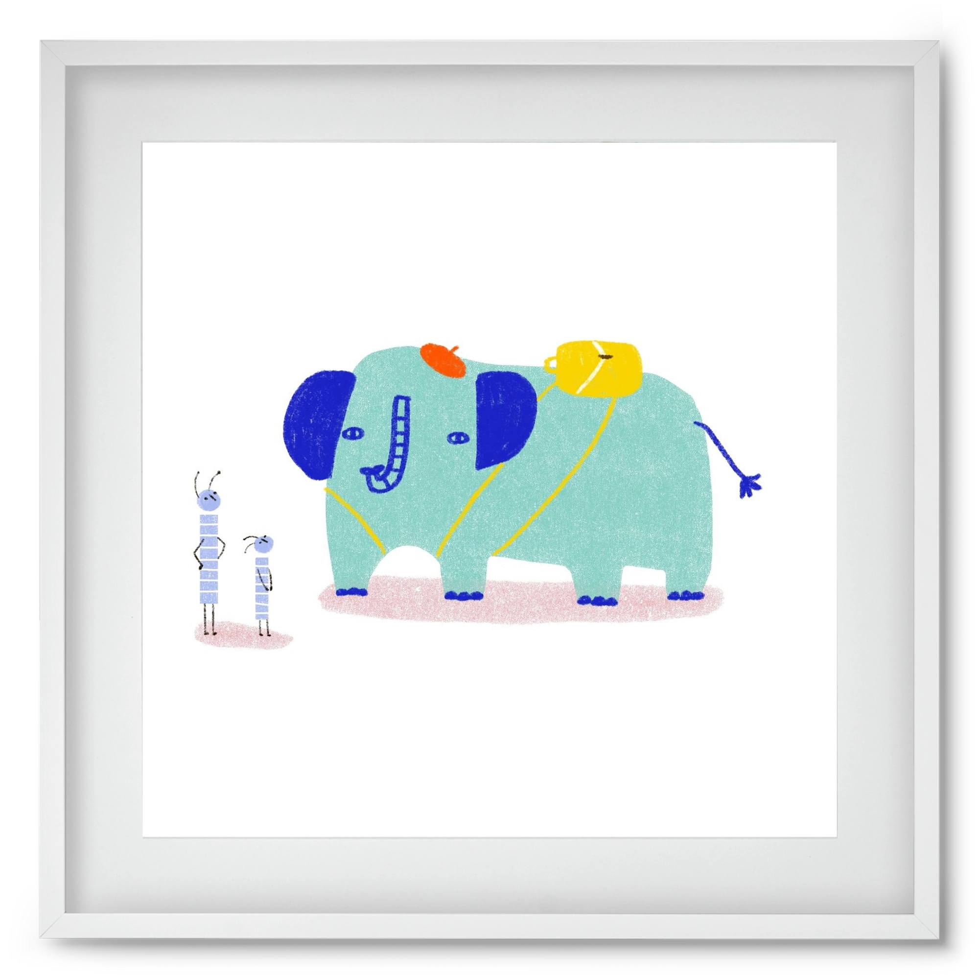 Elefánt kirándul, 50x50 cm (40x40 cm), Fehér keret, paszpartuval