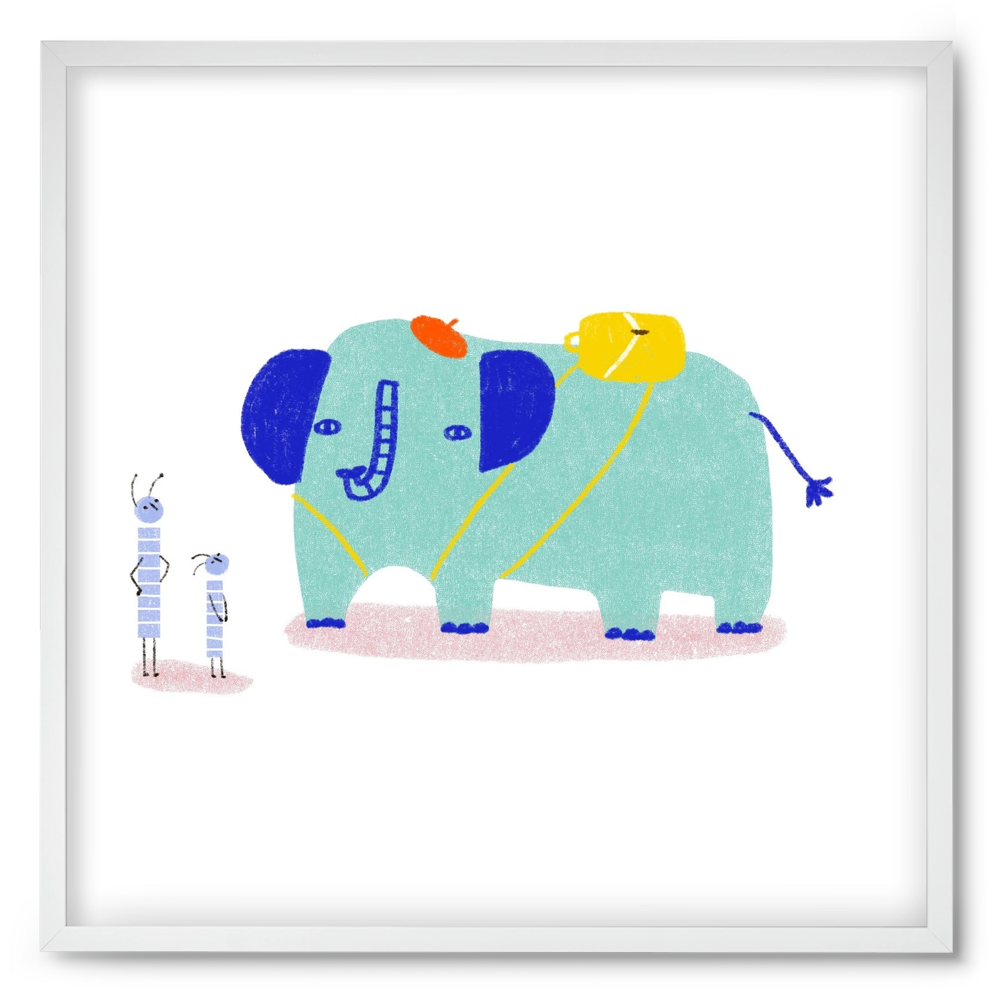 Elefánt kirándul, 50x50 cm (50x50 cm), Fehér keret