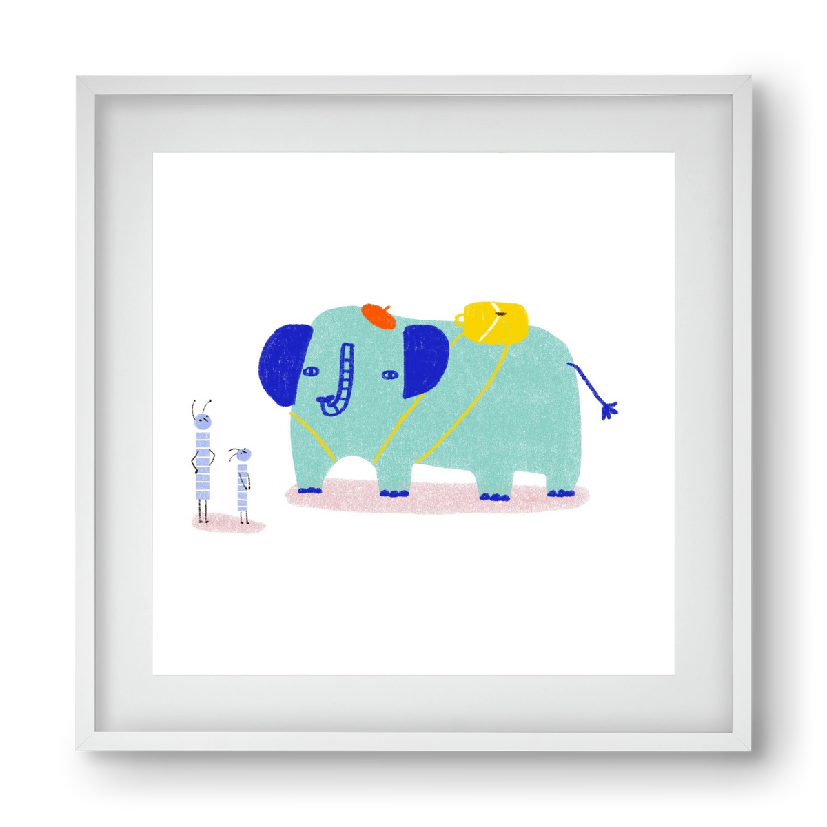 Elefánt kirándul, 40x40 cm (30x30 cm), Fehér keret, paszpartuval