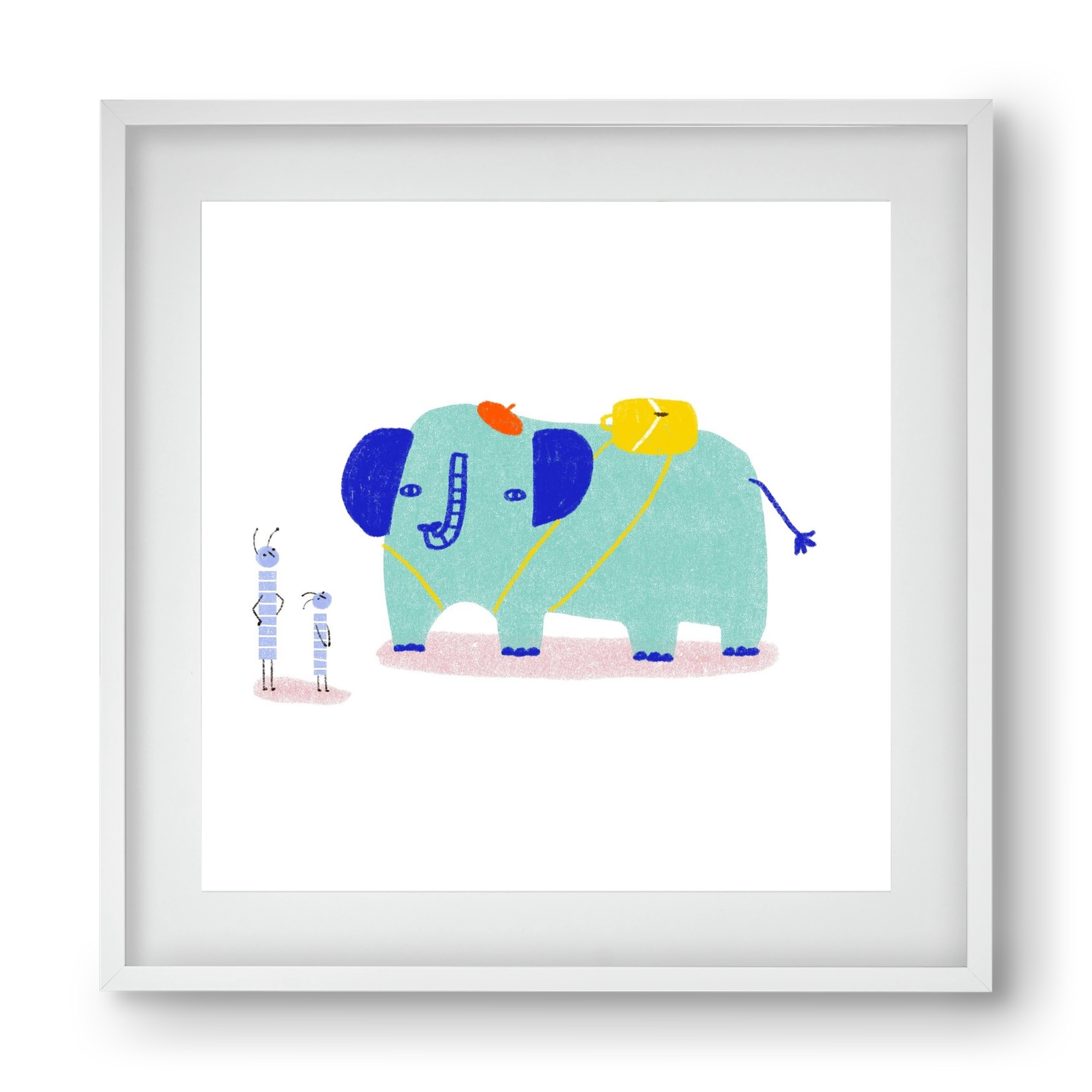 Elefánt kirándul, 40x40 cm (30x30 cm), Fehér keret, paszpartuval