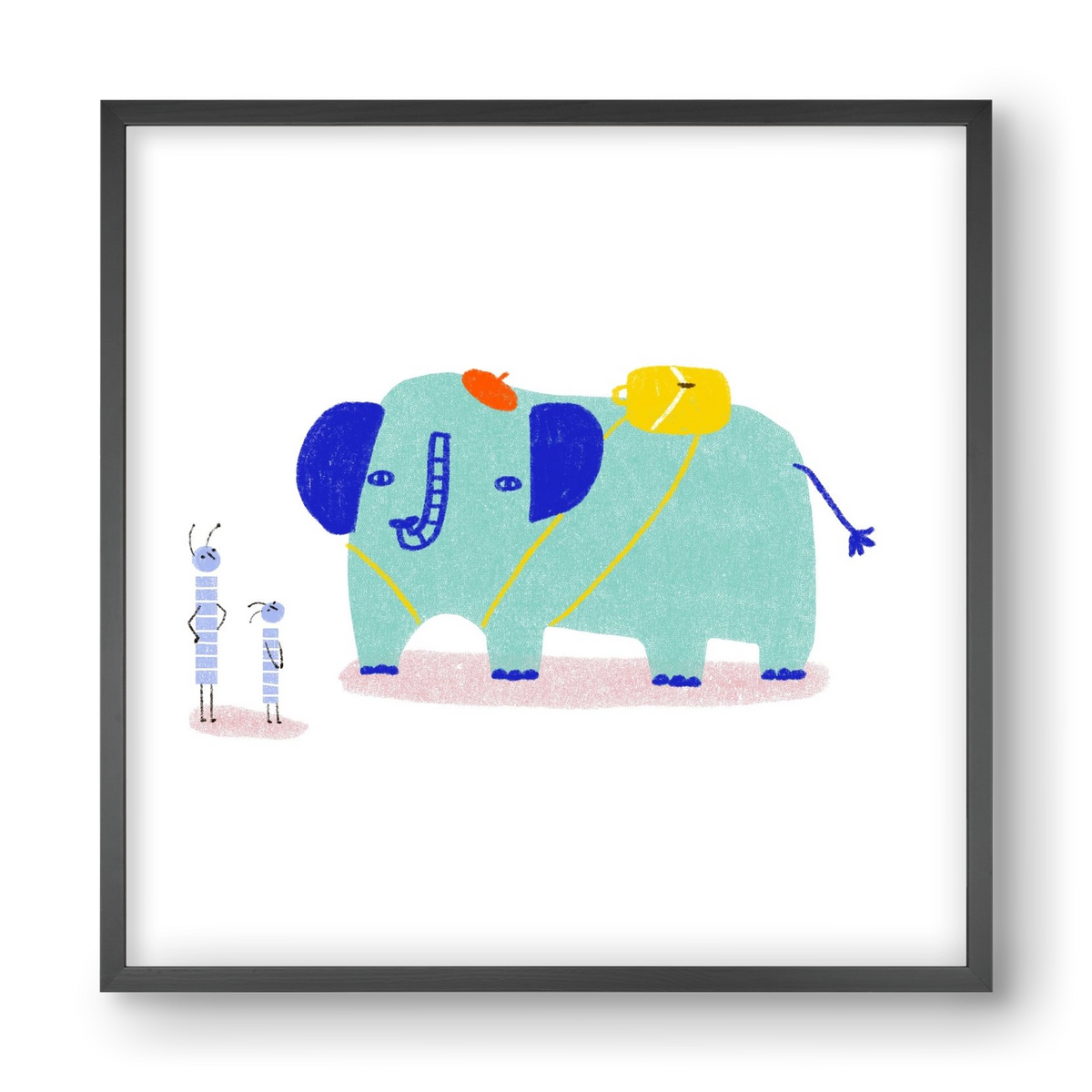 Elefánt kirándul, 40x40 cm (40x40 cm), Fekete keret
