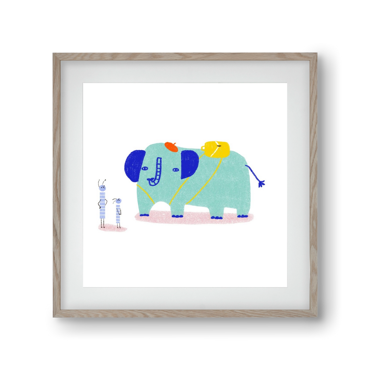 Elefánt kirándul, 30x30 cm (20x20 cm), Tölgy keret, paszpartuval