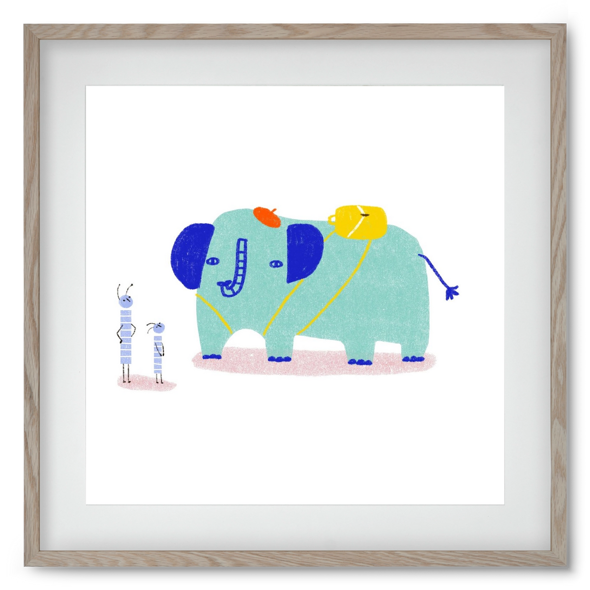 Elefánt kirándul, 50x50 cm (40x40 cm), Tölgy keret, paszpartuval